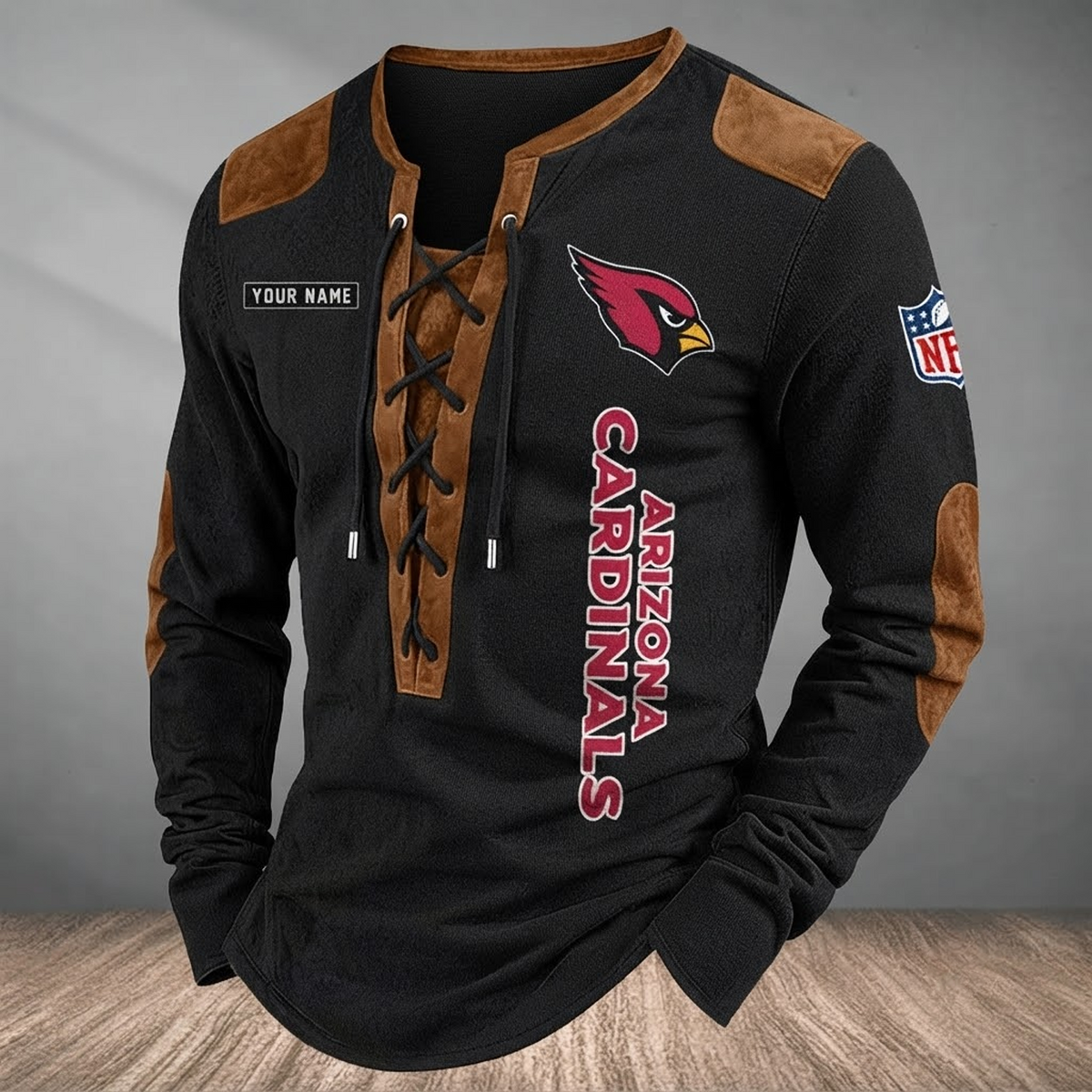 ARI x NFL Custom Name Vintage Henley Long Sleeve Shirt