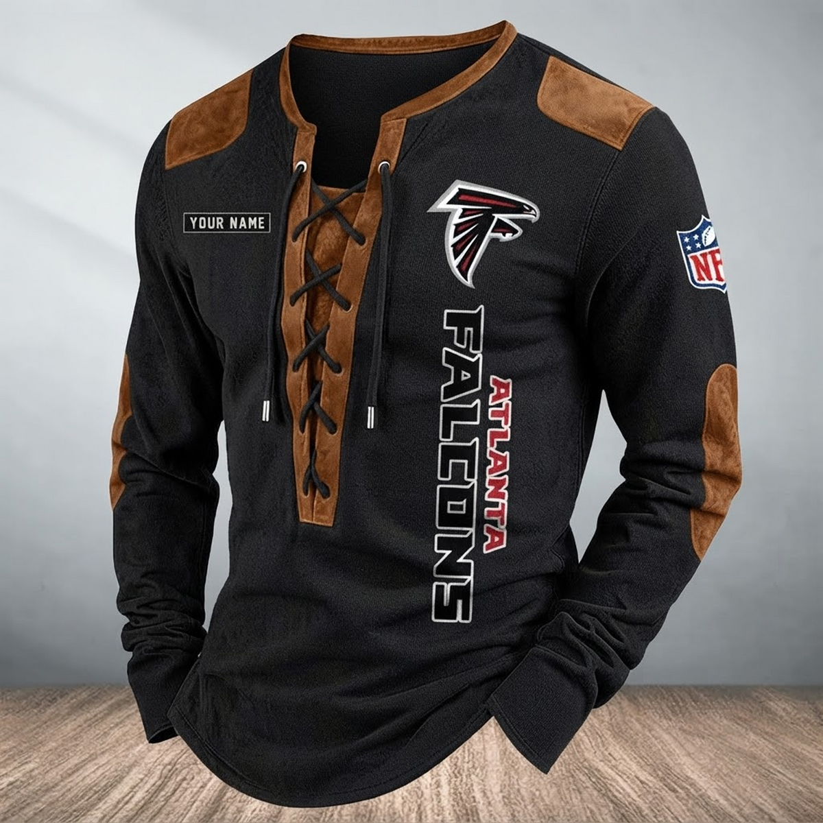 ATL x NFL Custom Name Vintage Henley Long Sleeve Shirt