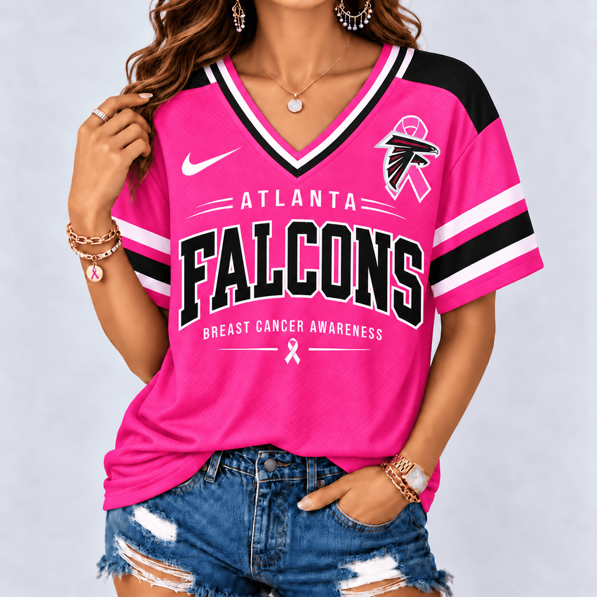 ATL x NFL Pink Breast Cancer Awareness V-neck Shirt