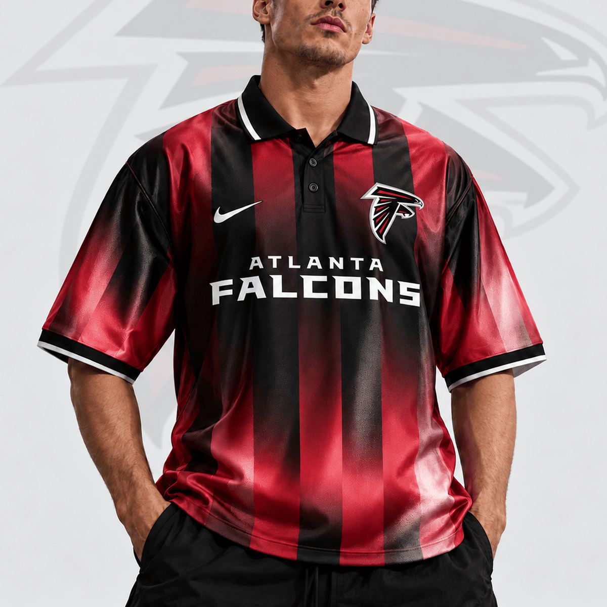 ATL x NFL Team Crest Vertical Stripe Retro Performance Polo Jersey