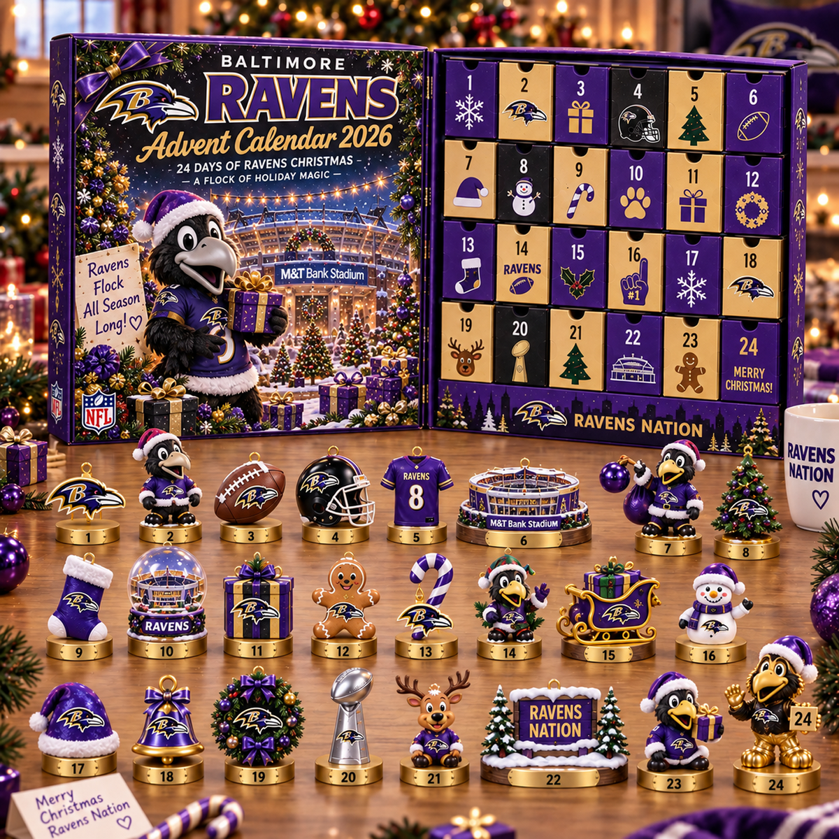 BAL x NFL Christmas Advent Calendar 2026 – 24 Days of NFL Mascot & Holiday Collectibles