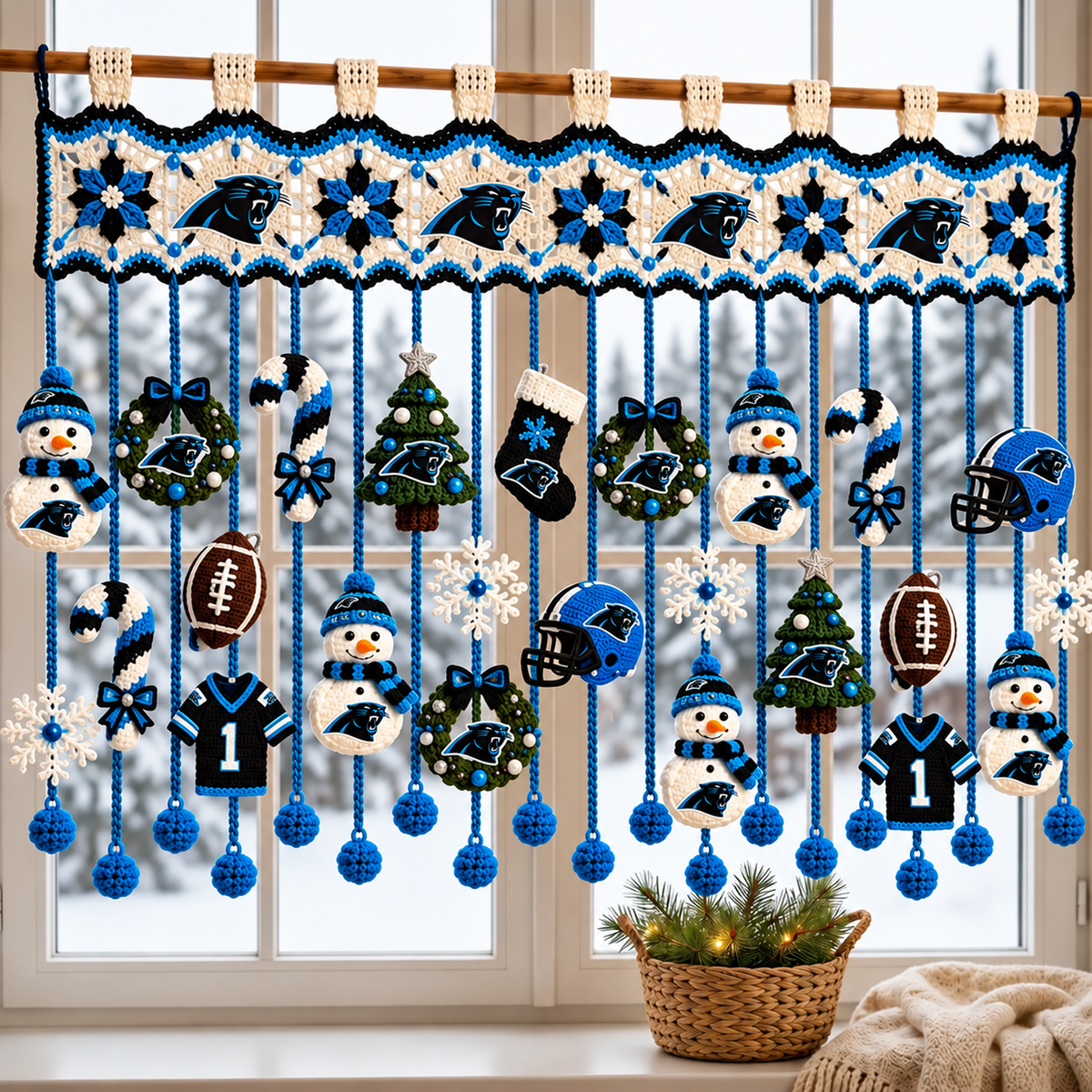 CAR x NFL Christmas Crochet Window Valance β Football Snowman Wreath Holiday Decor