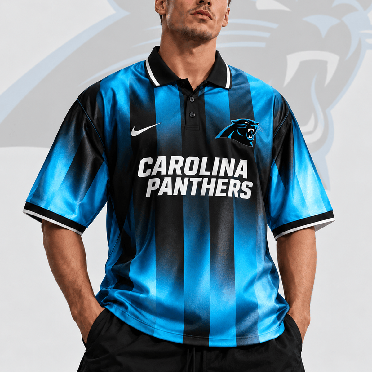 CAR x NFL Team Crest Vertical Stripe Retro Performance Polo Jersey