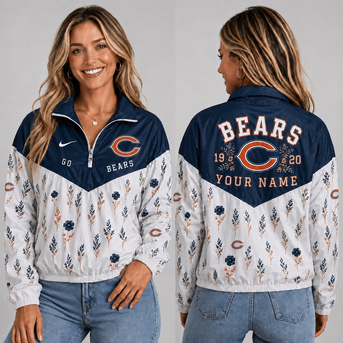 CHI x NFL Personalized Women Quarter Zip Jacket