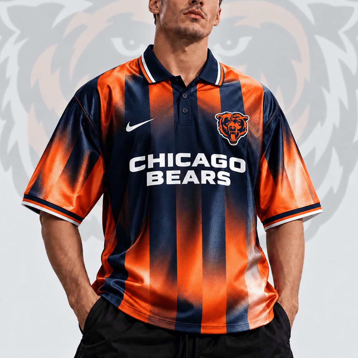 CHI x NFL Team Crest Vertical Stripe Retro Performance Polo Jersey