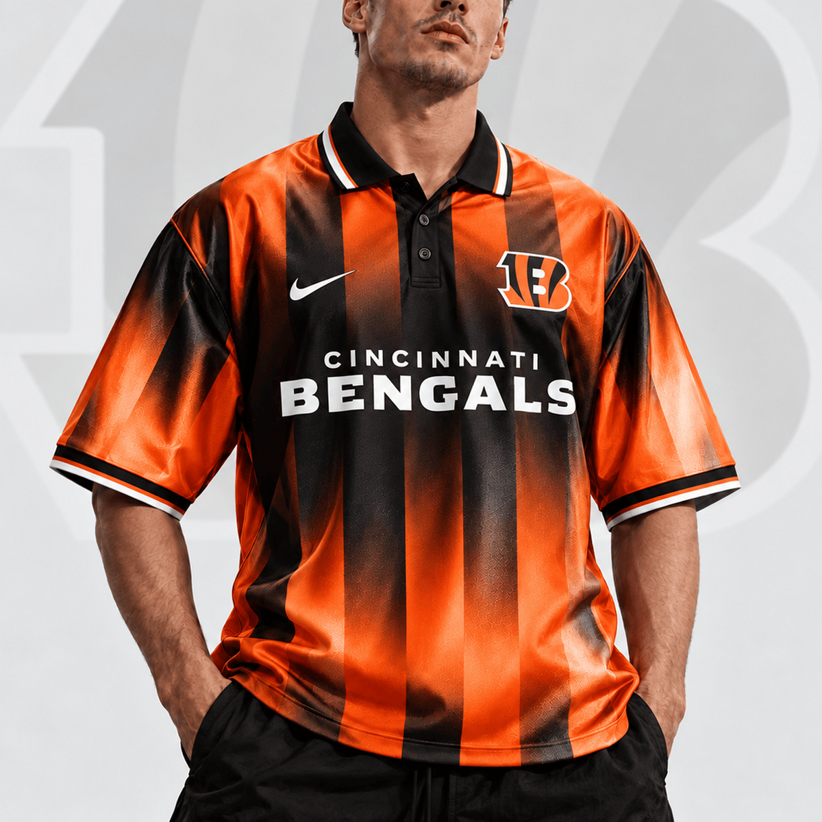 CIN x NFL Team Crest Vertical Stripe Retro Performance Polo Jersey