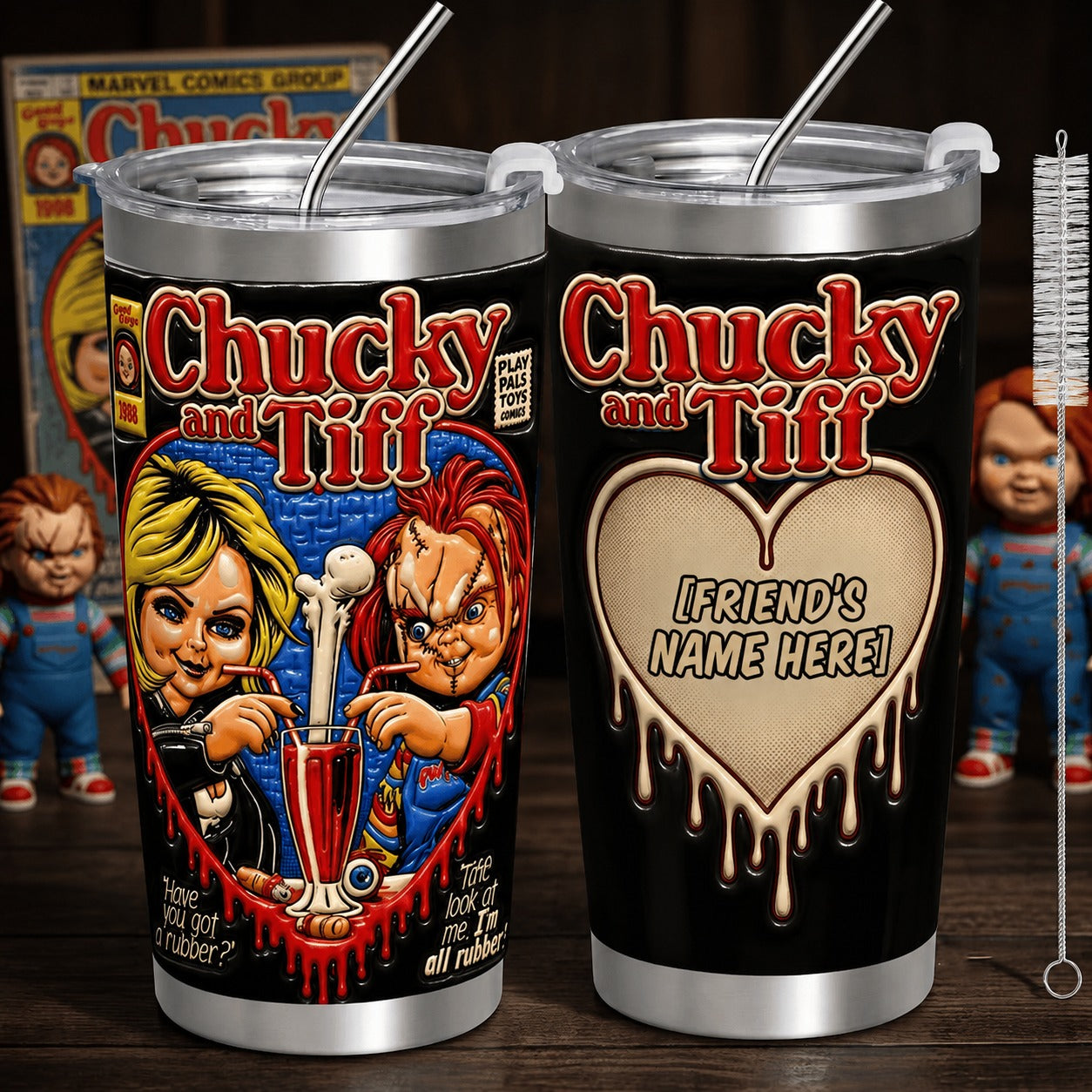 Chucky & Tiffany Halloween Premium Tumbler 20oz Personalized Gift For Fan Men Women - Limited Edition