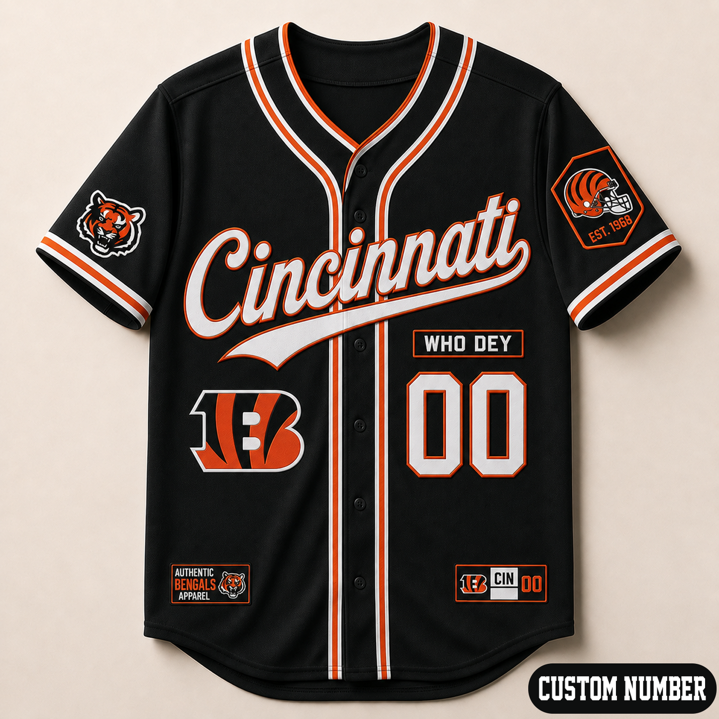 Custom NFL x CIN Baseball Jersey Shirt