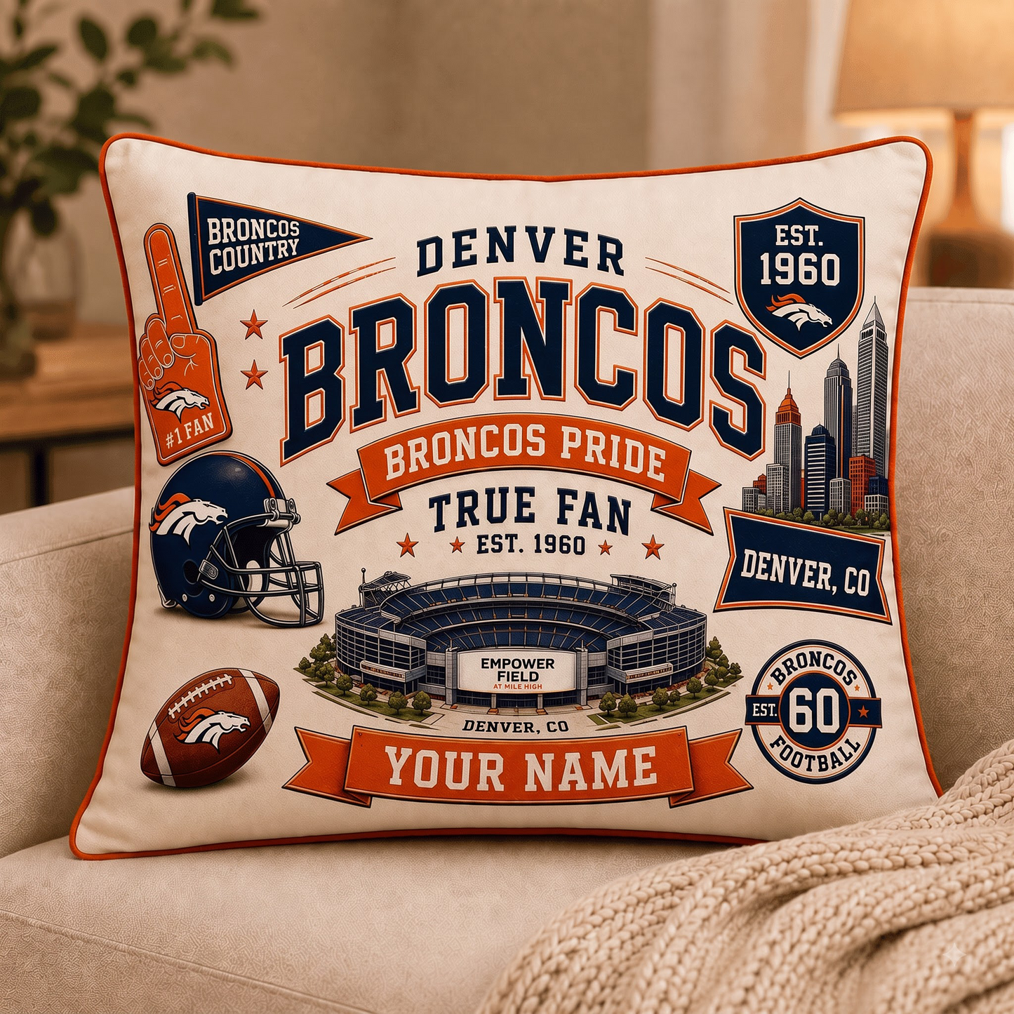 DB x NFL Premium Vintage Pillow Case Personalized Gift For True Fan