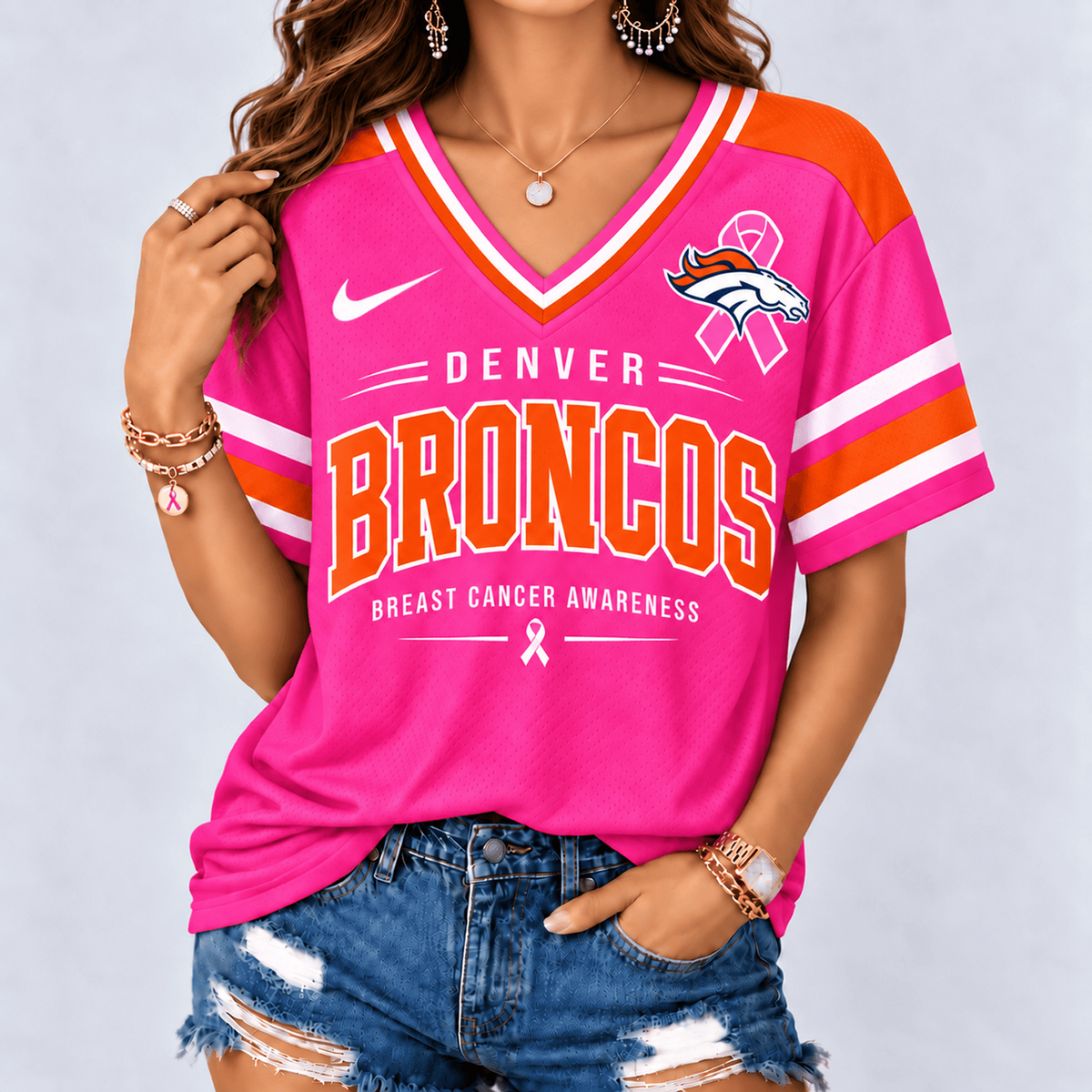 DEN x NFL Pink Breast Cancer Awareness V-neck Shirt