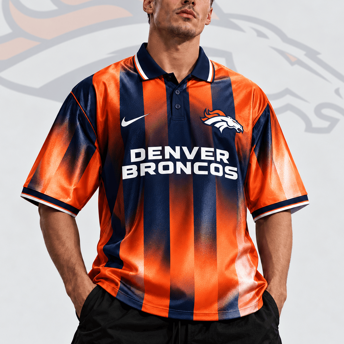 DEN x NFL Team Crest Vertical Stripe Retro Performance Polo Jersey