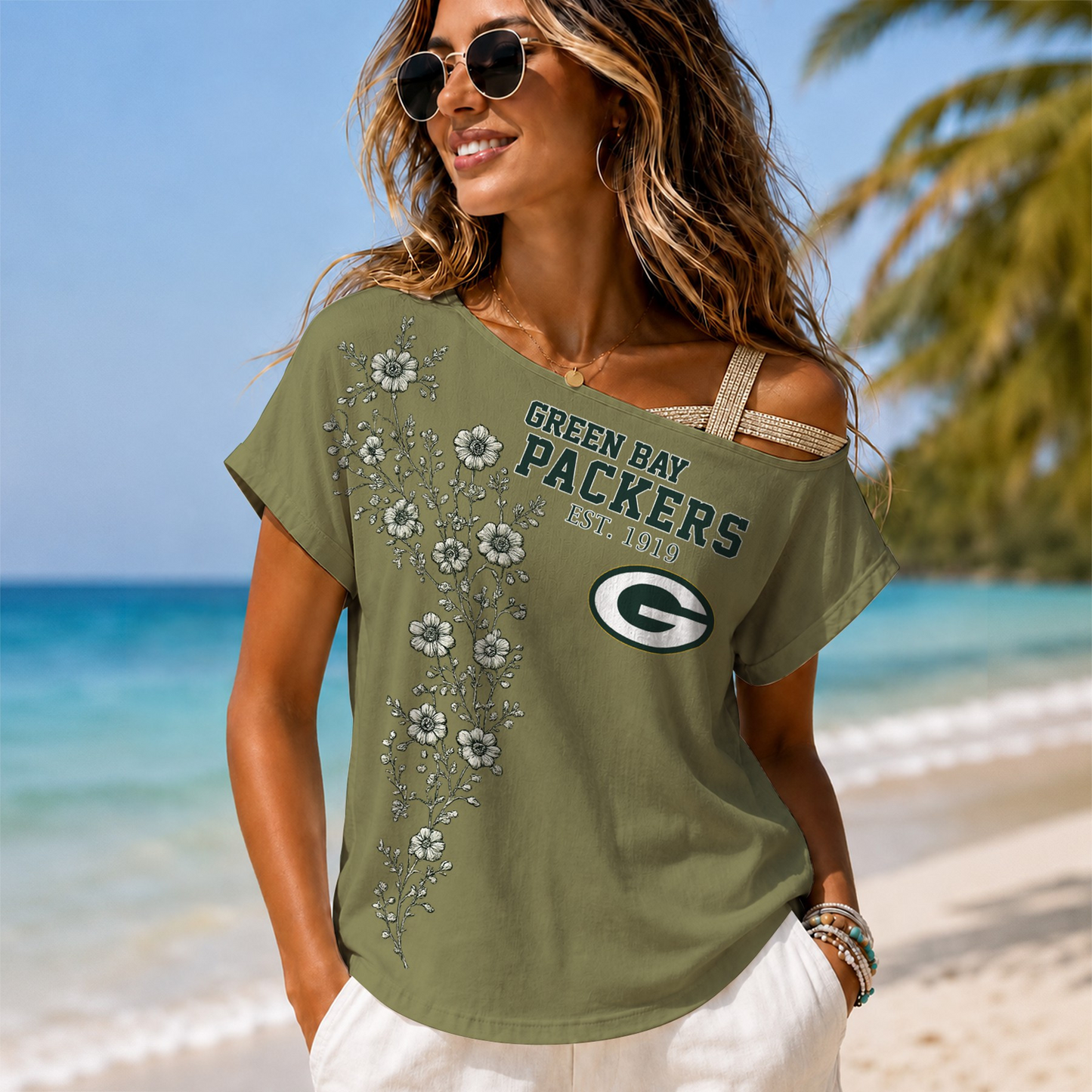 GB x NFL Slouchy Off-Shoulder T-Shirt