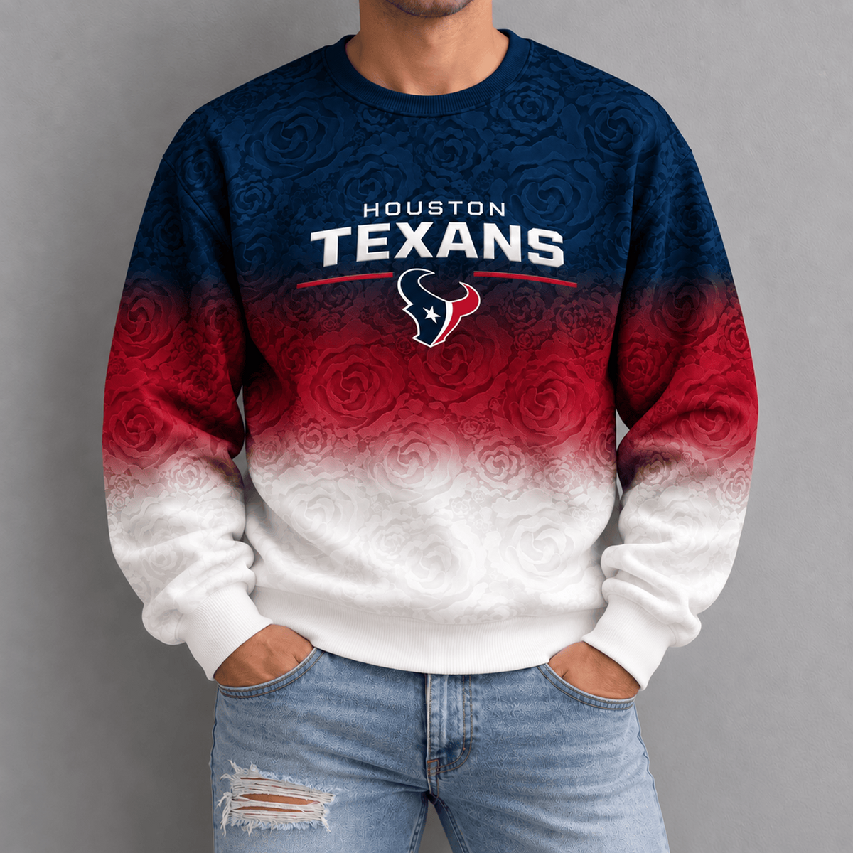 HOU x NFL Embossed Rose Ombre Sweatshirt