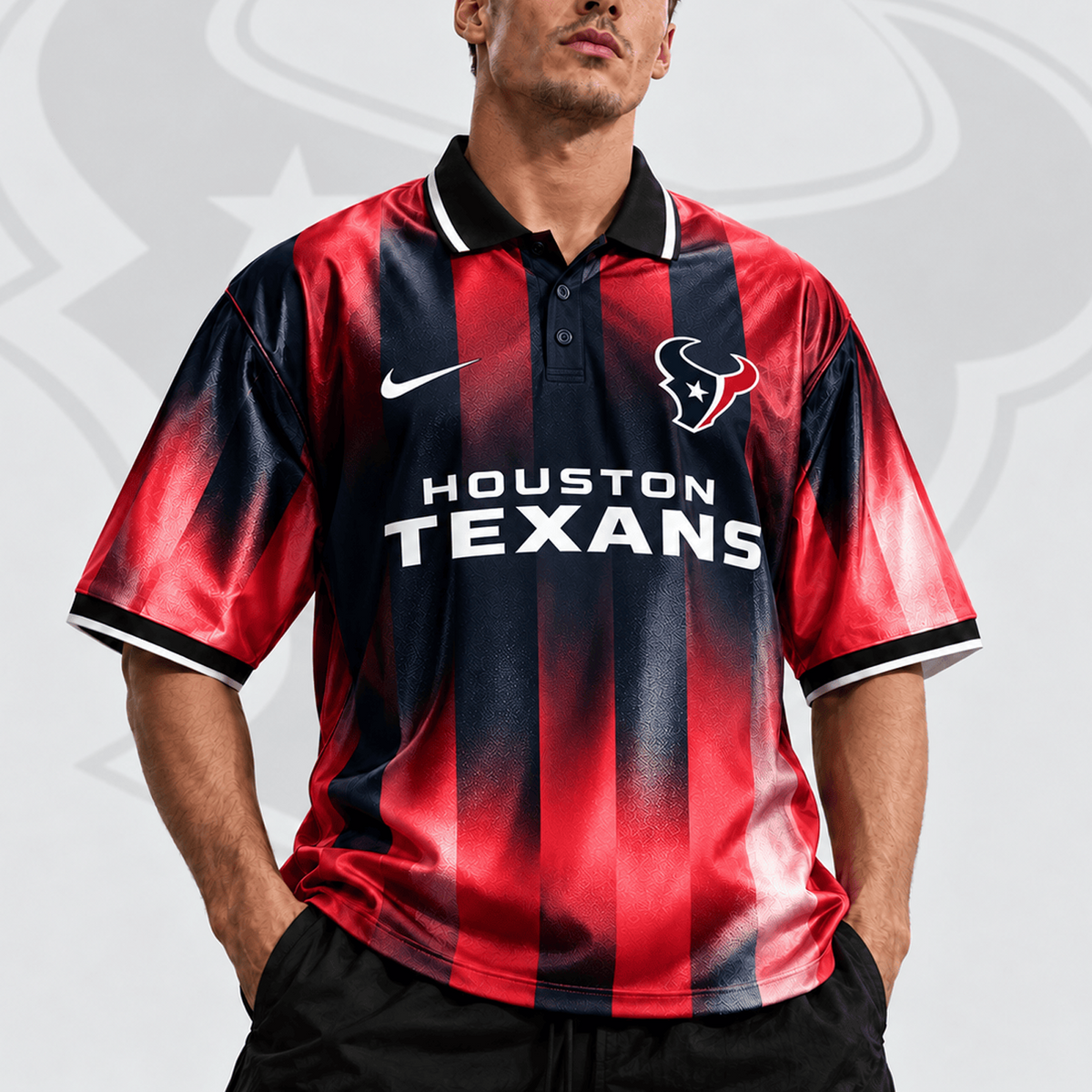HOU x NFL Team Crest Vertical Stripe Retro Performance Polo Jersey