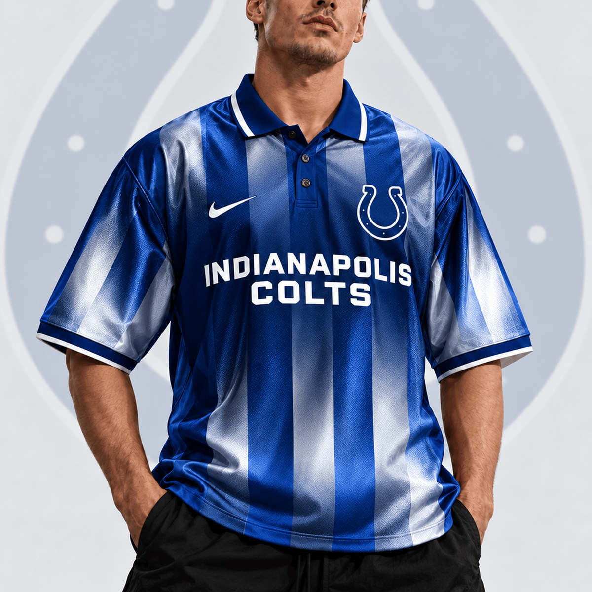 IND x NFL Team Crest Vertical Stripe Retro Performance Polo Jersey