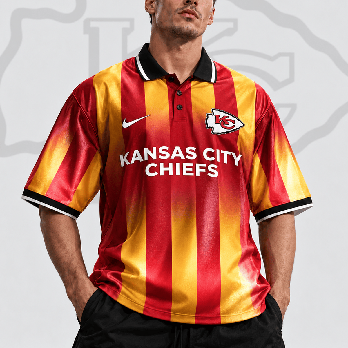 KC x NFL Team Crest Vertical Stripe Retro Performance Polo Jersey
