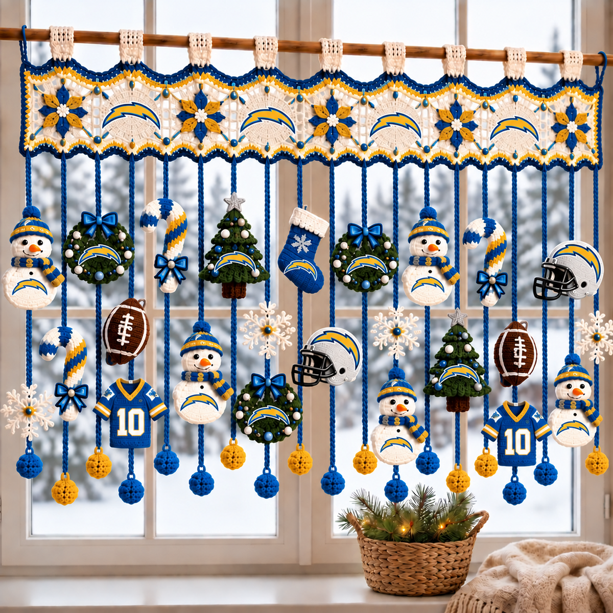 LAC x NFL Christmas Crochet Window Valance β Football Snowman Wreath Holiday Decor