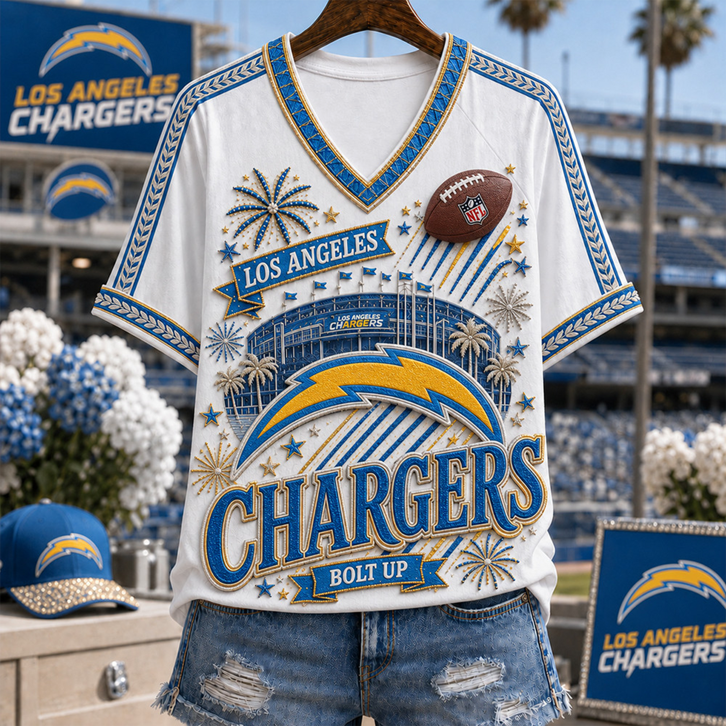 LAC_Denver Broncos NFL WOMAN V-NECK SHIRT FOR FAN 210726