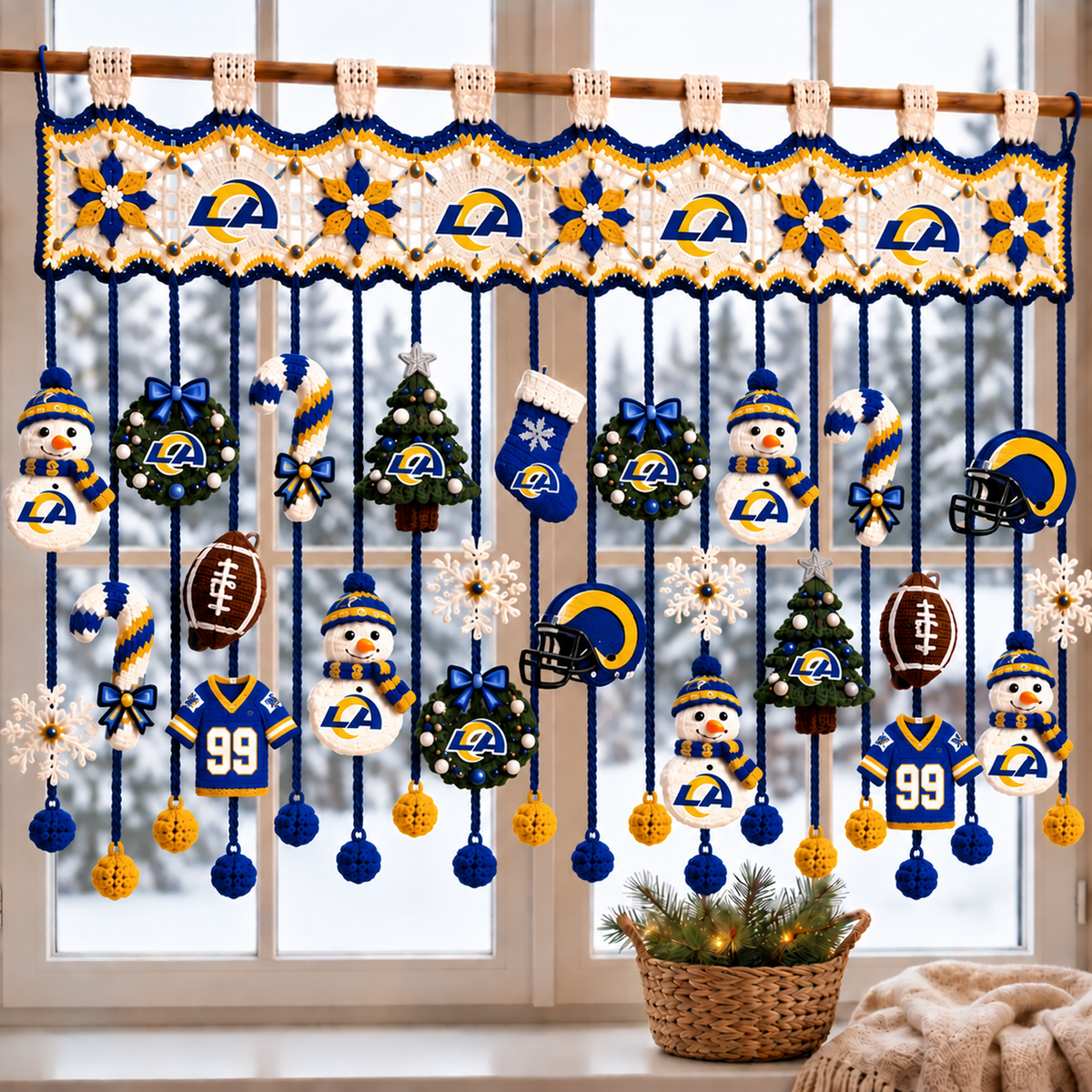 LAR x NFL Christmas Crochet Window Valance β Football Snowman Wreath Holiday Decor