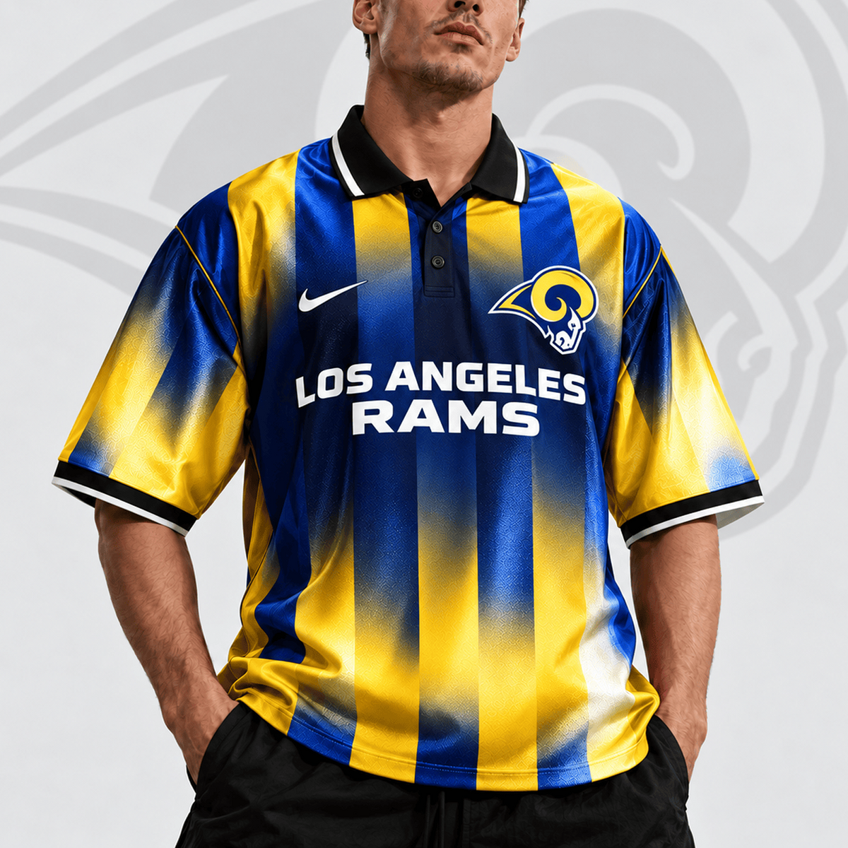 LAR x NFL Team Crest Vertical Stripe Retro Performance Polo Jersey