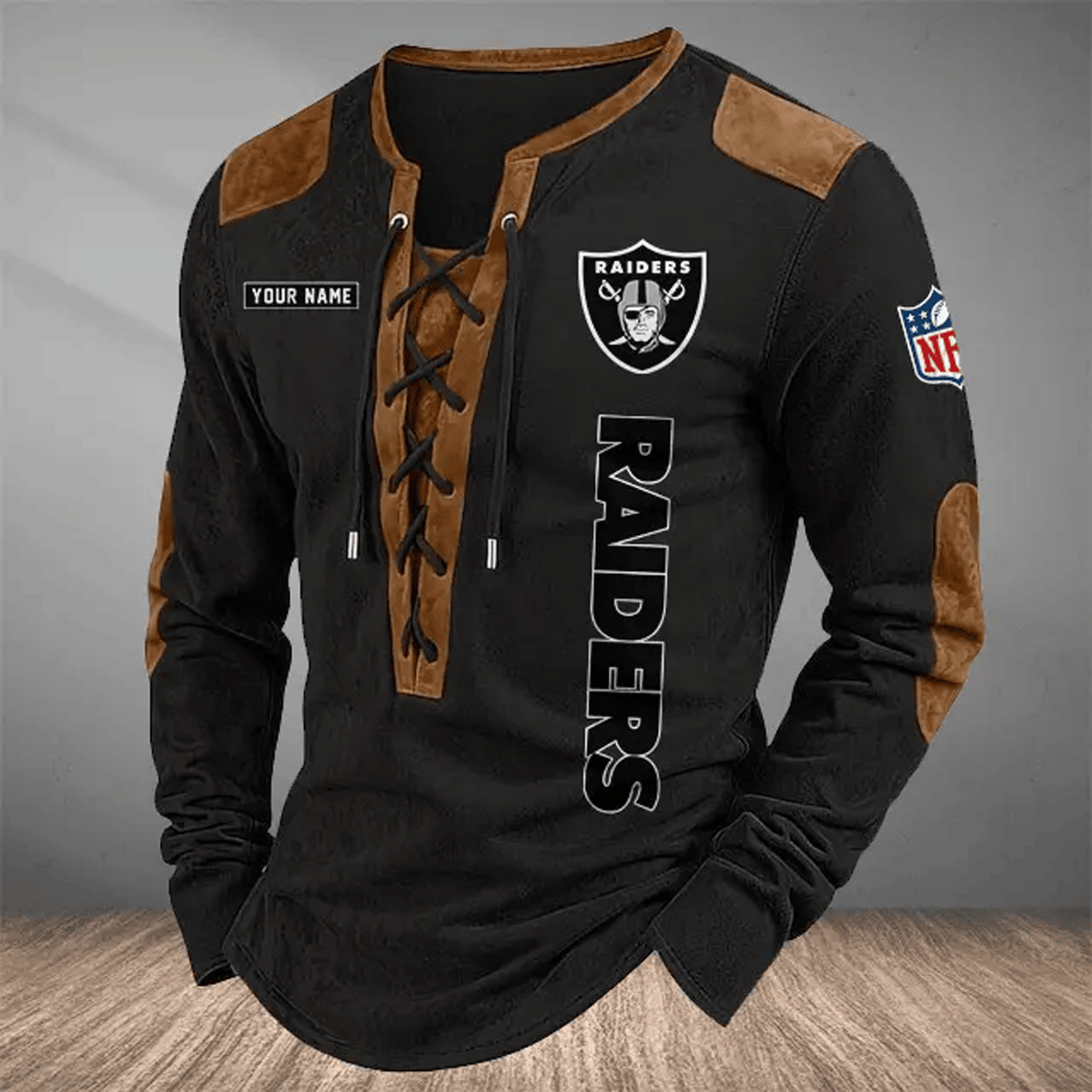 LVR x NFL Custom Name Vintage Henley Long Sleeve Shirt