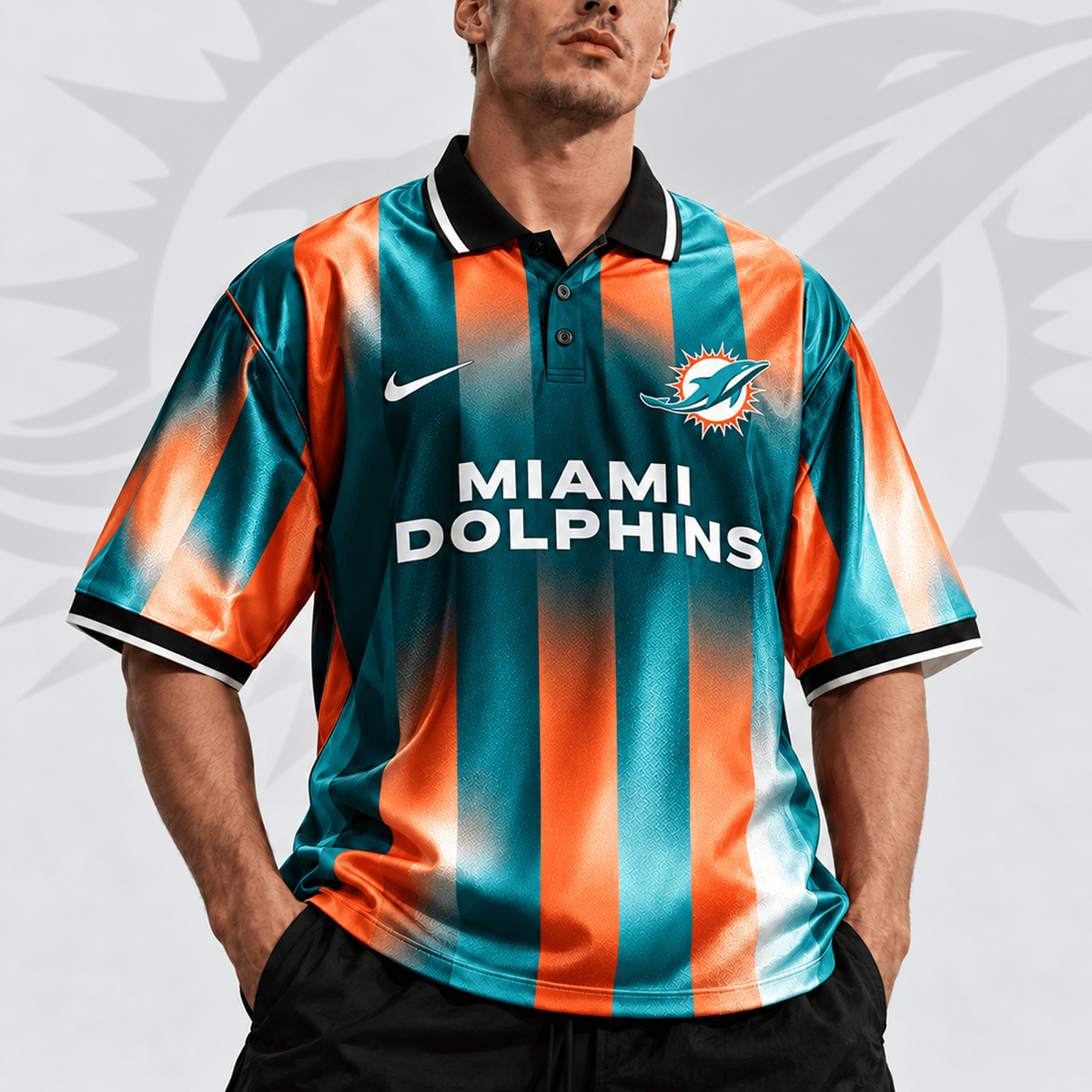MIA x NFL Team Crest Vertical Stripe Retro Performance Polo Jersey