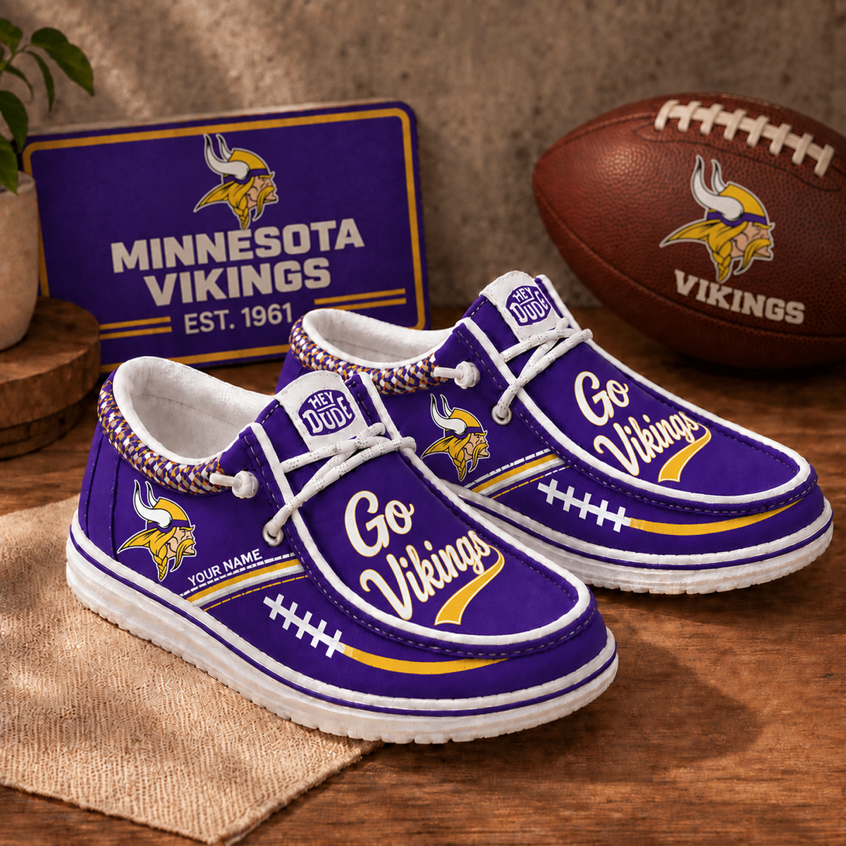 MIN x NFL Personalized New Style Hey Dude Shoes