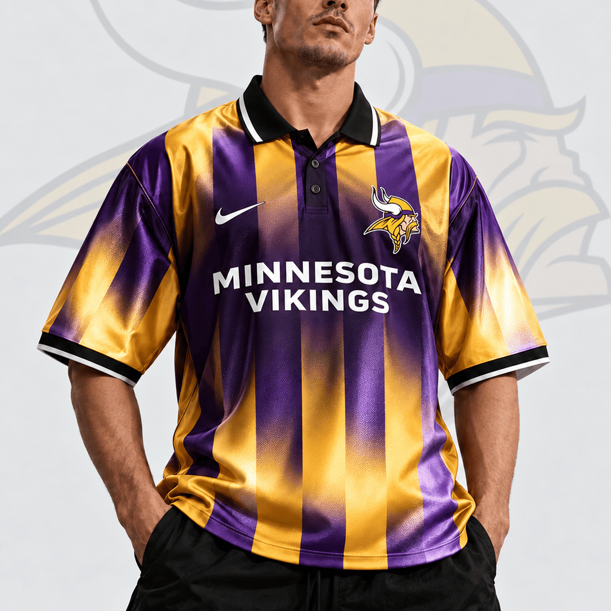 MIN x NFL Team Crest Vertical Stripe Retro Performance Polo Jersey