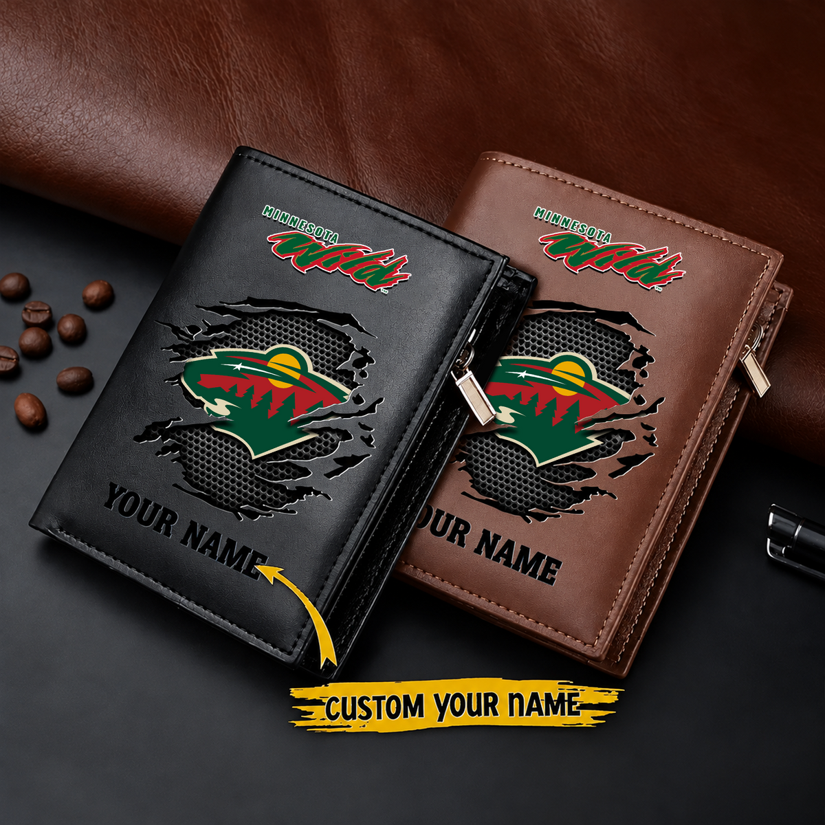 MIN x NHL Men Slim Vertical Wallets New