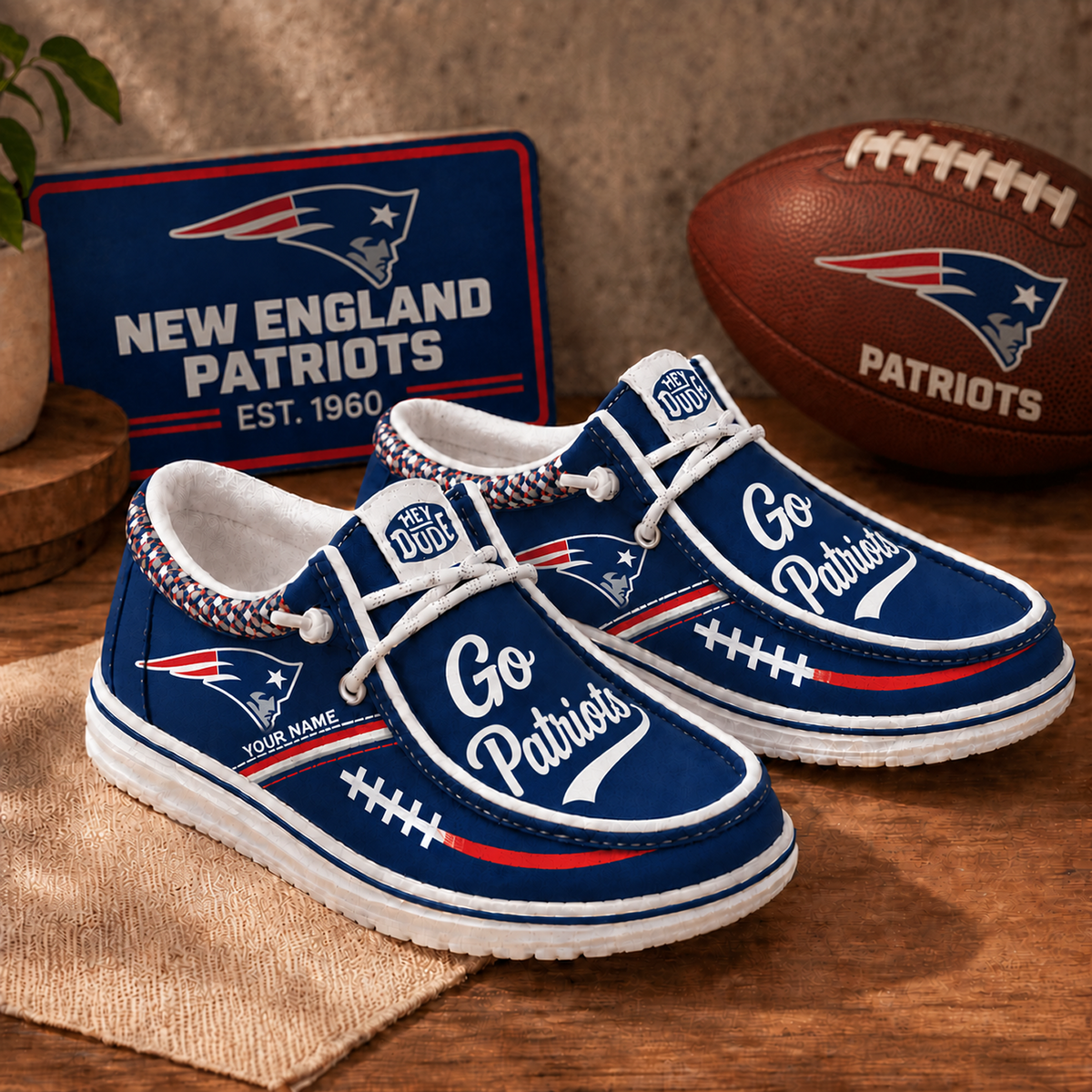 NE x NFL Personalized New Style Hey Dude Shoes