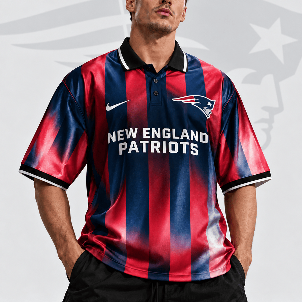 NE x NFL Team Crest Vertical Stripe Retro Performance Polo Jersey