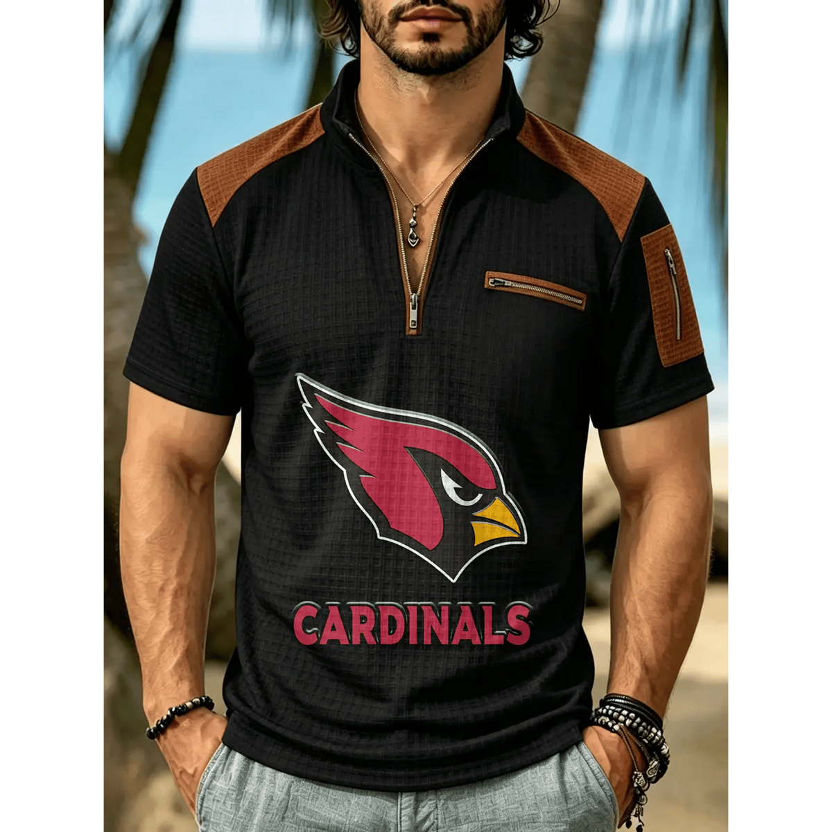 NFL x ARI Men's Quarter Zip Waffle Knit Polo Shirt