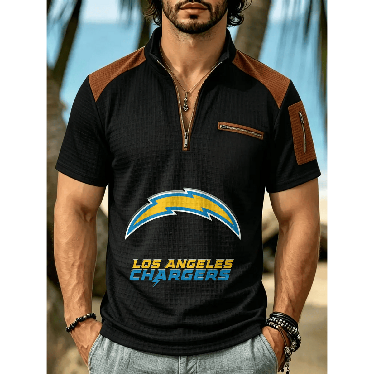 NFL x LAC Men's Quarter Zip Waffle Knit Polo Shirt