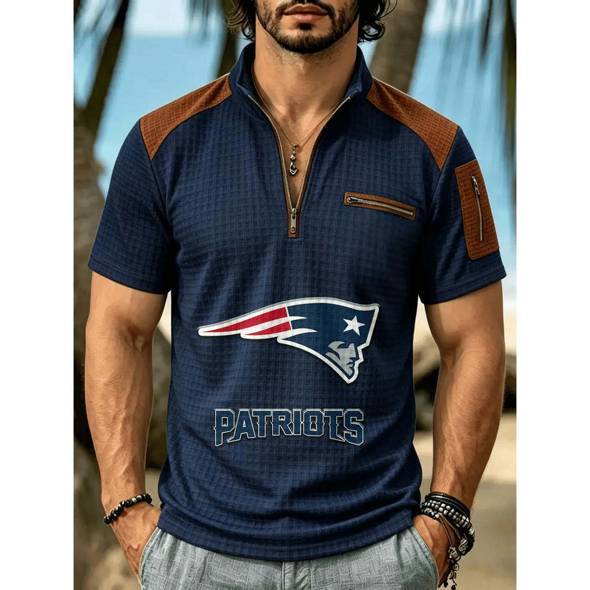 NFL x NEP Men's Quarter Zip Waffle Knit Polo Shirt