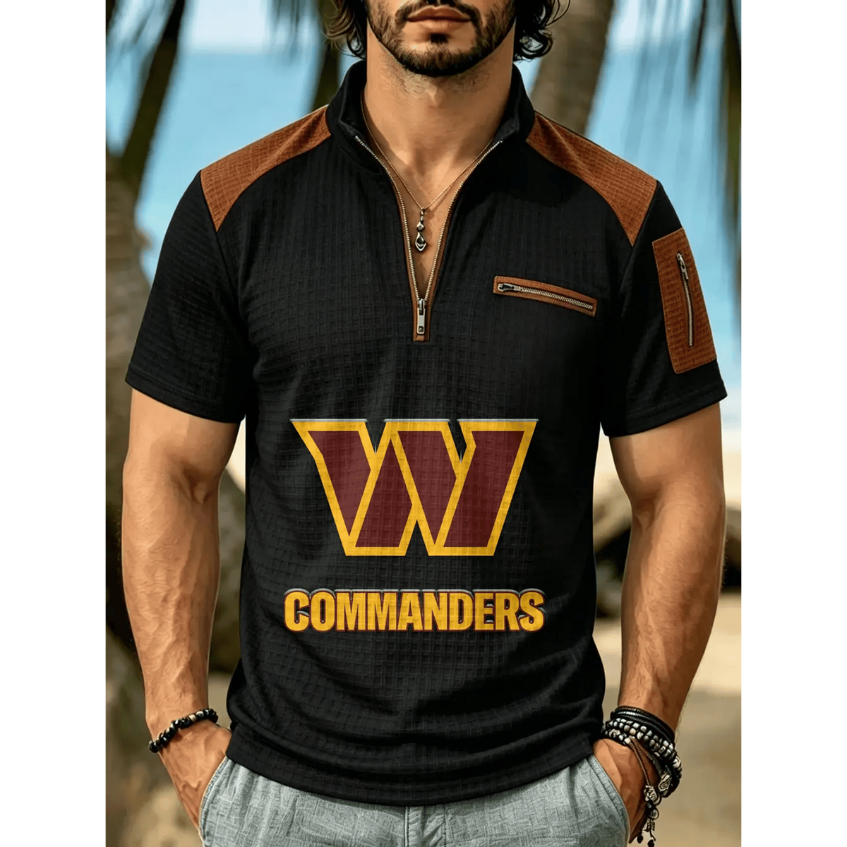 NFL x WAS Men's Quarter Zip Waffle Knit Polo Shirt