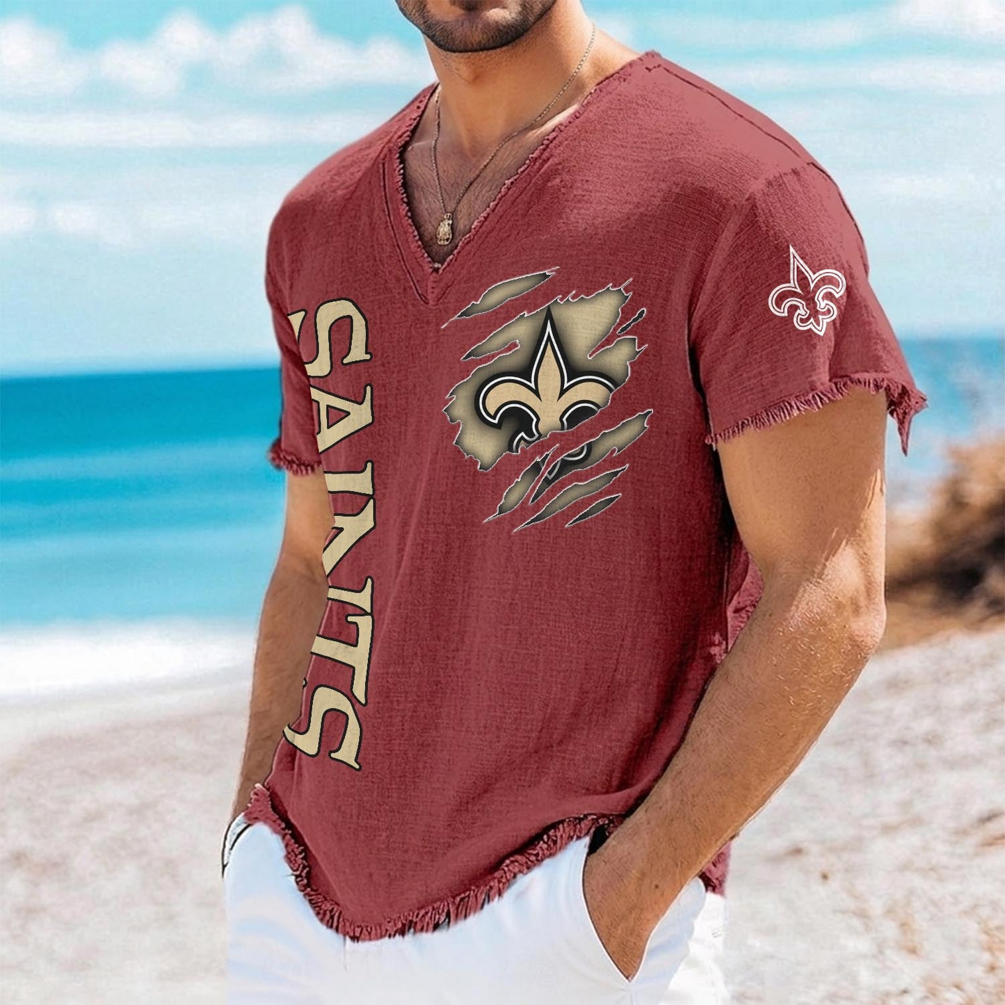 NO x NFL V-Neck Linen Beach Shirt 1905 DatND DVT