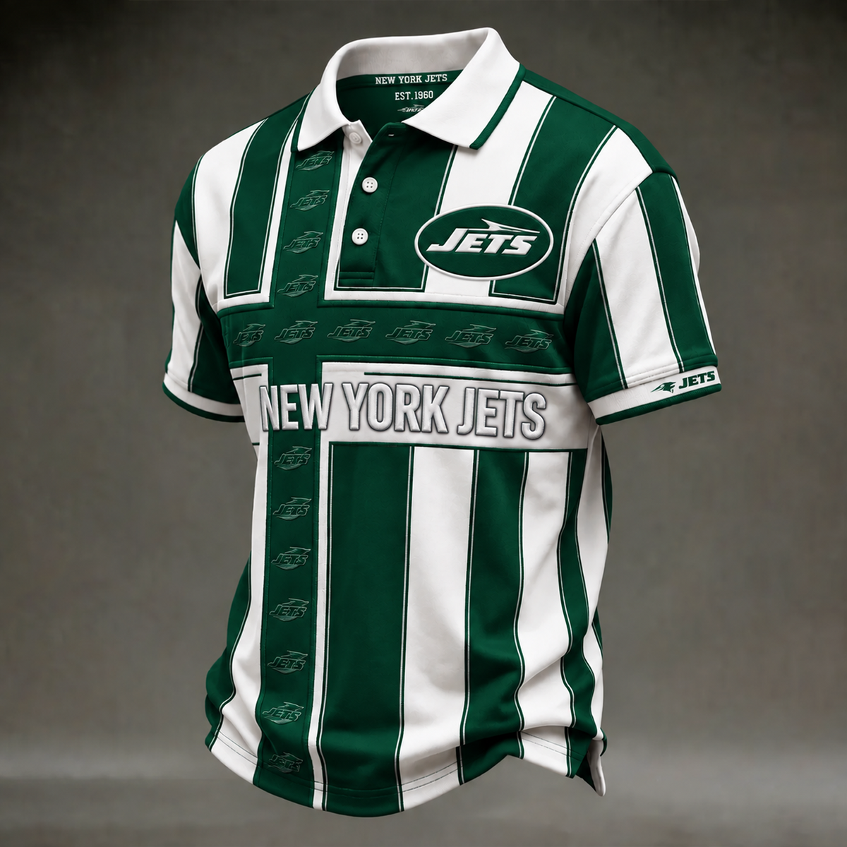 NYJ X NFL Legacy Stripe Embroidered Polo Shirt