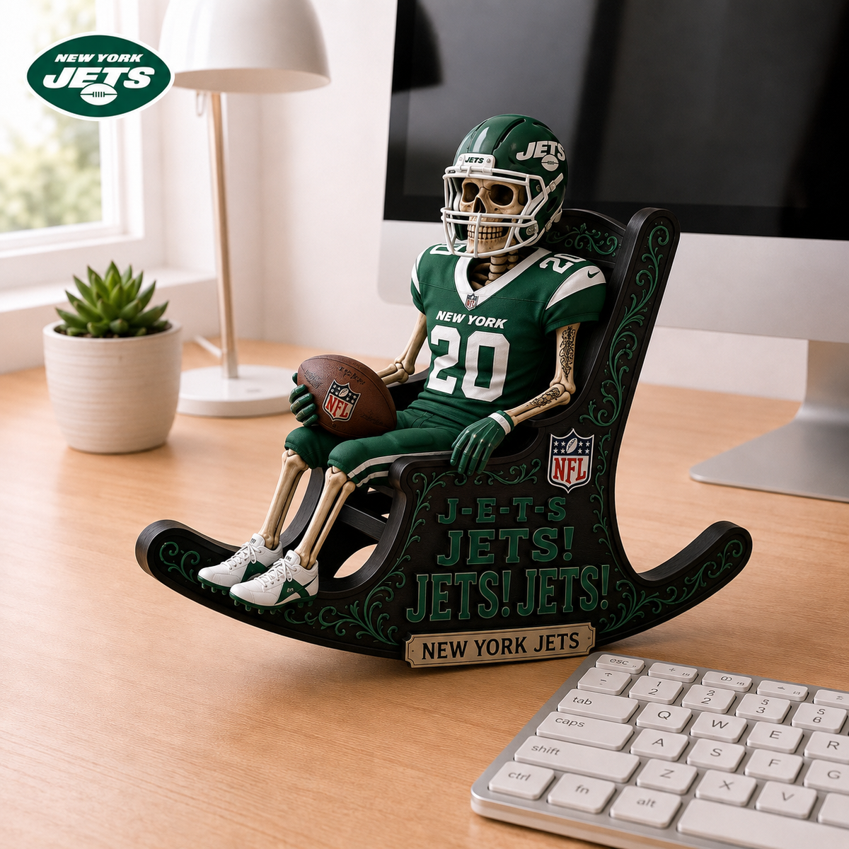 NYJ x NFL Skeleton Rocking Chair Custom Shape 3 Layers