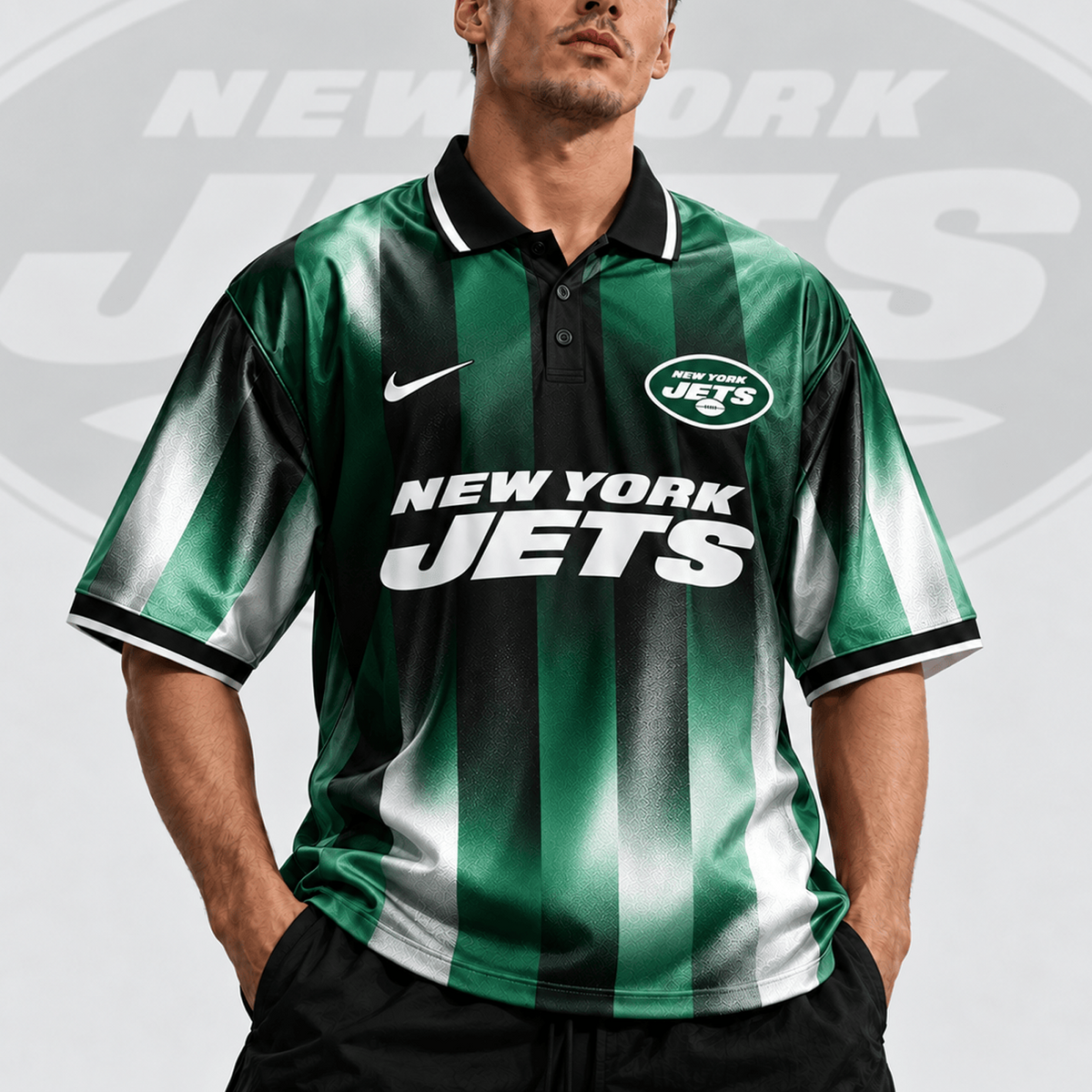 NYJ x NFL Team Crest Vertical Stripe Retro Performance Polo Jersey