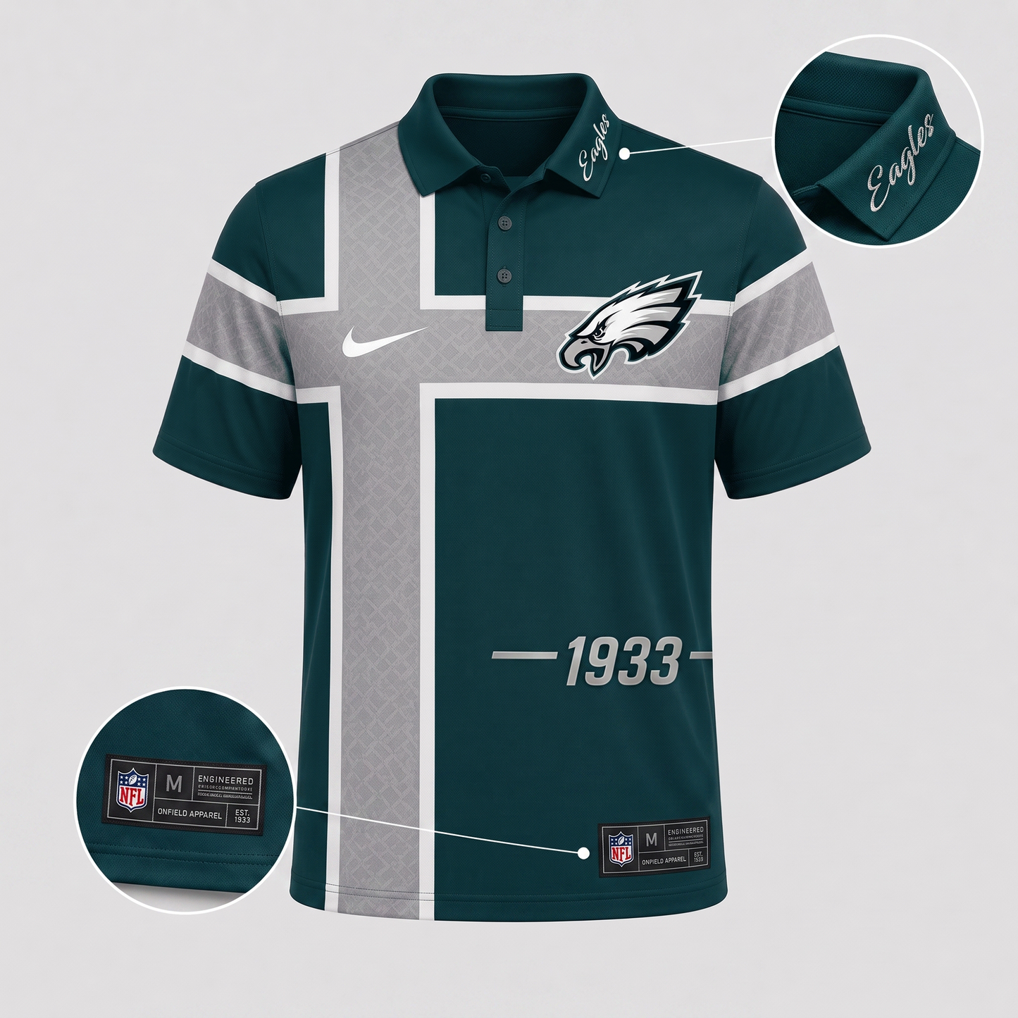 PHI X Premium NFL Men’s Sporty Cross Stripe Polo Shirt