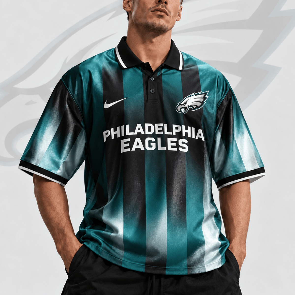 PHI x NFL Team Crest Vertical Stripe Retro Performance Polo Jersey
