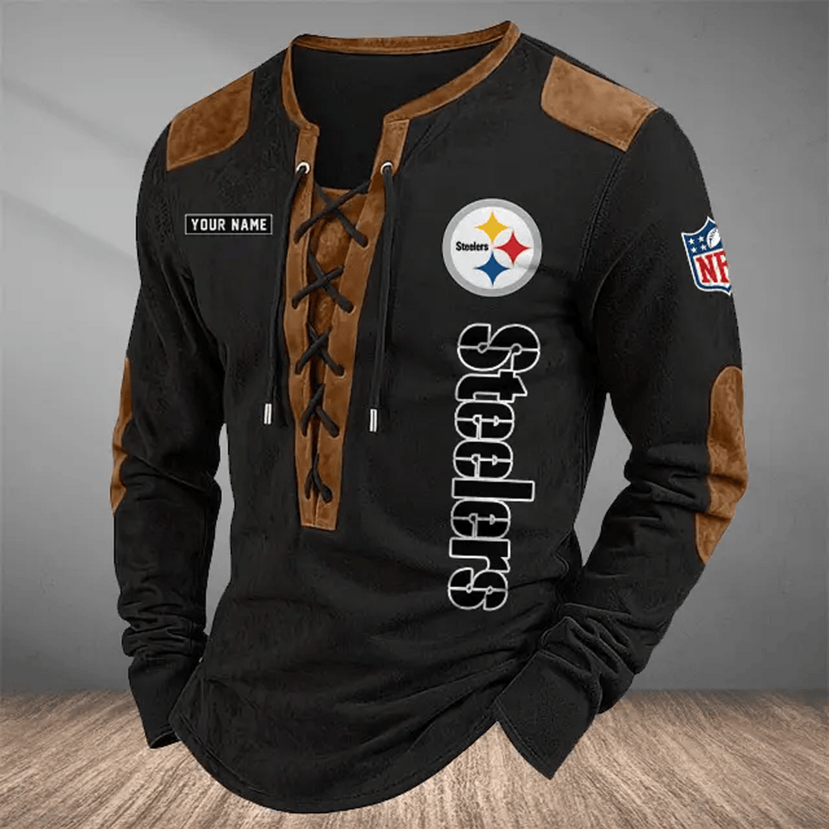 PIT x NFL Custom Name Vintage Henley Long Sleeve Shirt