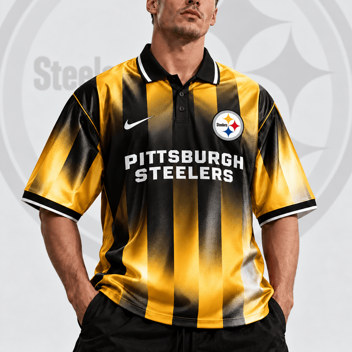 PIT x NFL Team Crest Vertical Stripe Retro Performance Polo Jersey