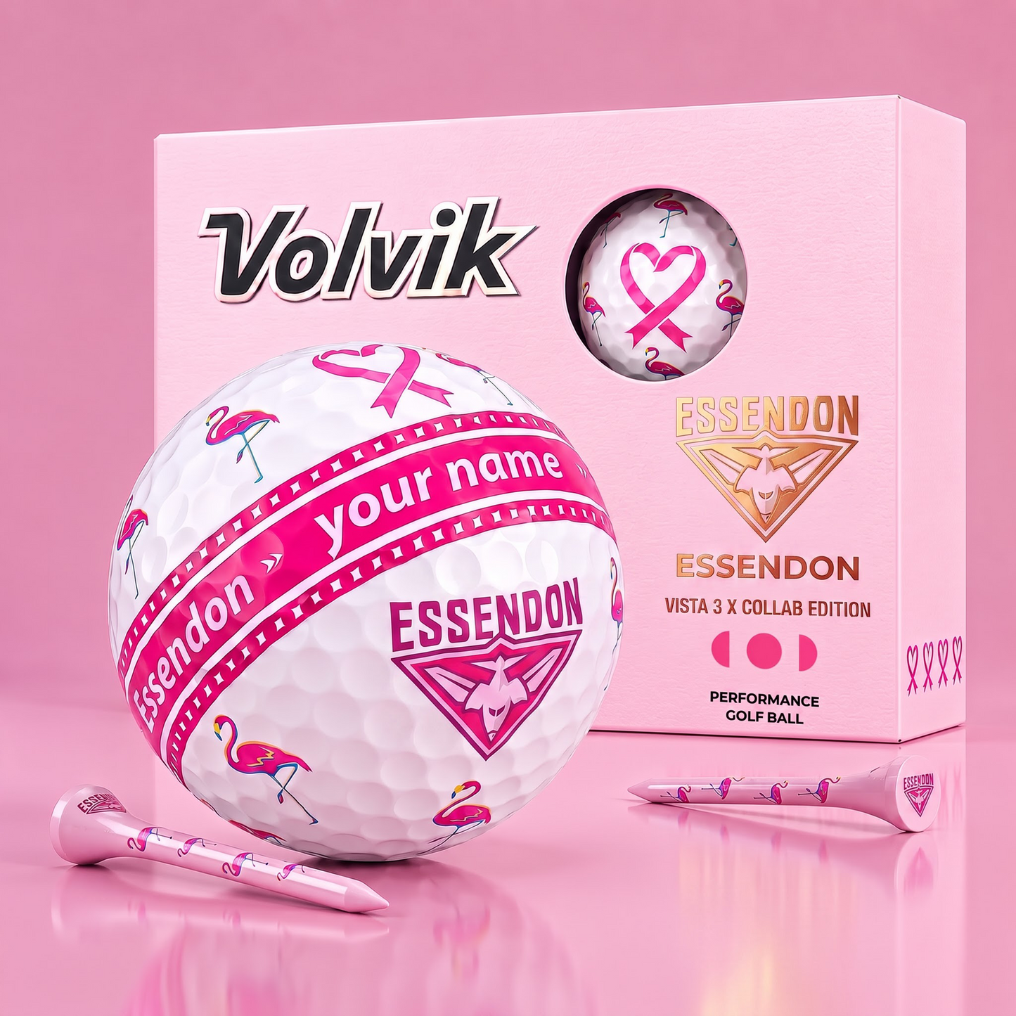 PREMIUM AFL X ESS EXCLUSIVE PERSONALIZED VOLVIK BREAST CANCER GOLF BALL SET LIMITED EDTION