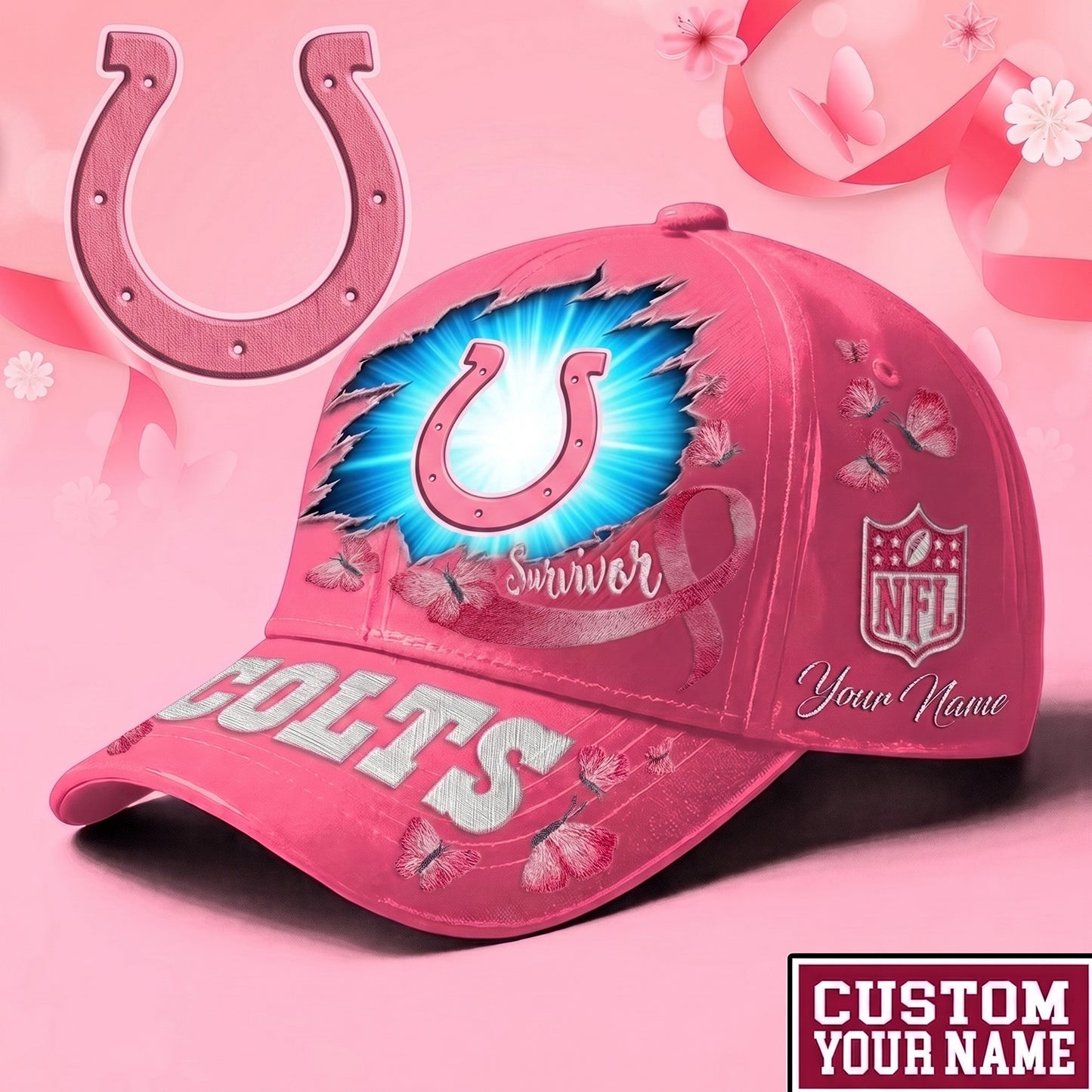 PREMIUM NFL X IND Exclusive Breast Cancer SURVIOR CAP V3