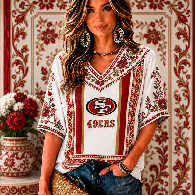 PREMIUM NFL X SF EXCLUSIVE SILK V-NECK WOMAN SHIRT LIMITED EDITION