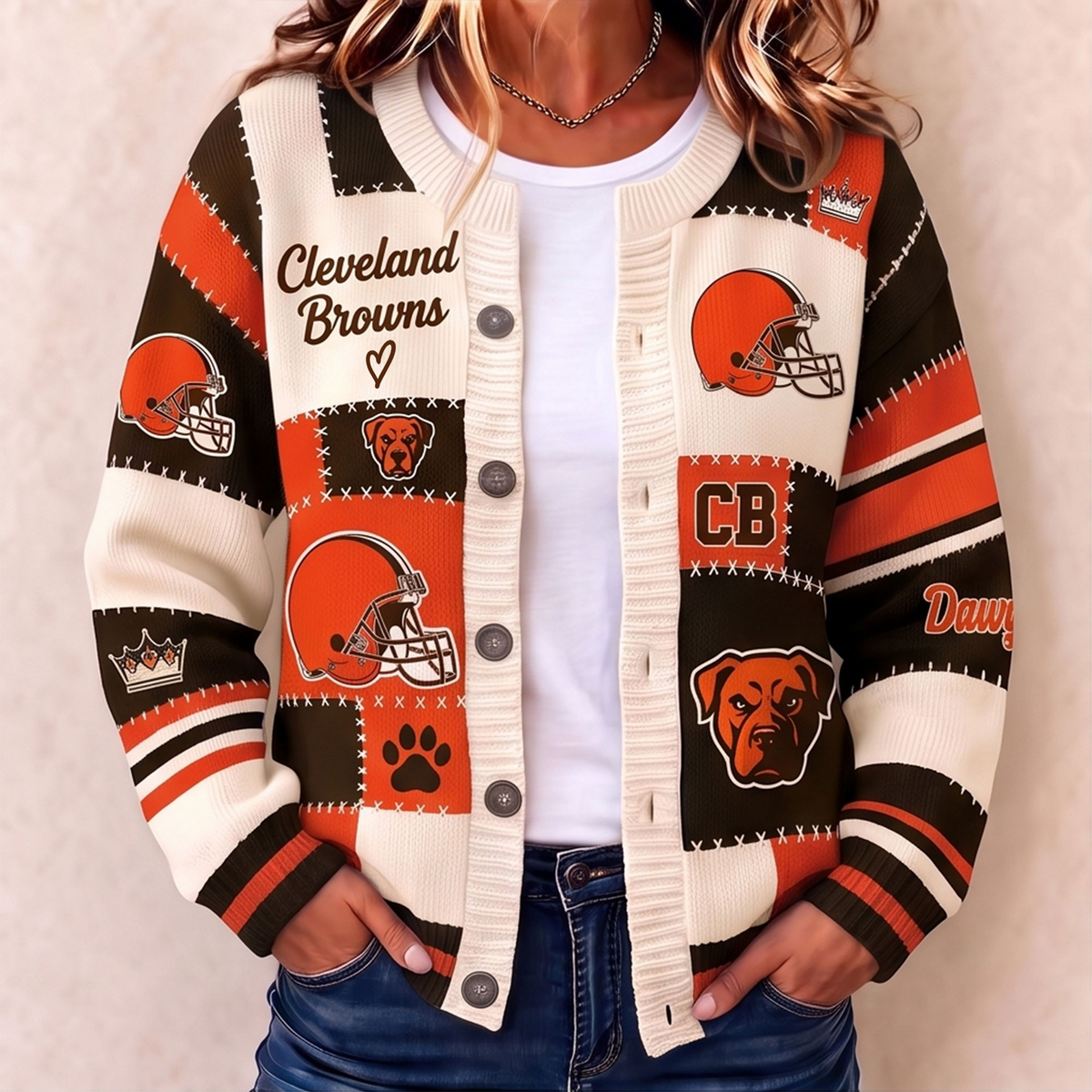 Premium CLE x NFL Patchwork Knit Varsity Cardigan