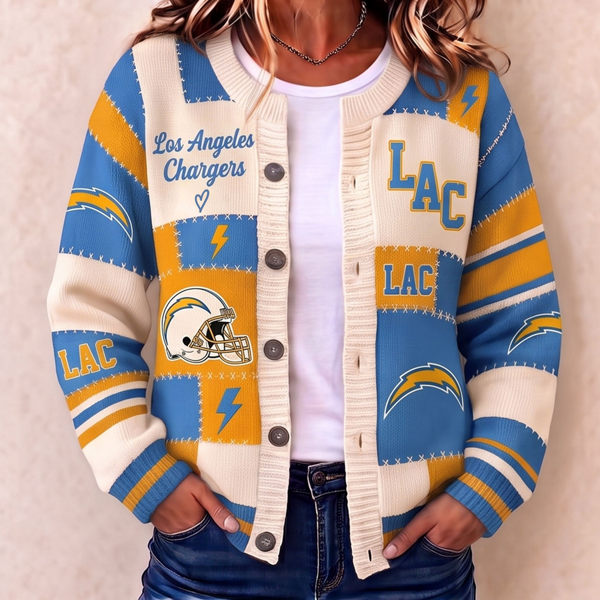 Premium LAC x NFL Patchwork Knit Varsity Cardigan