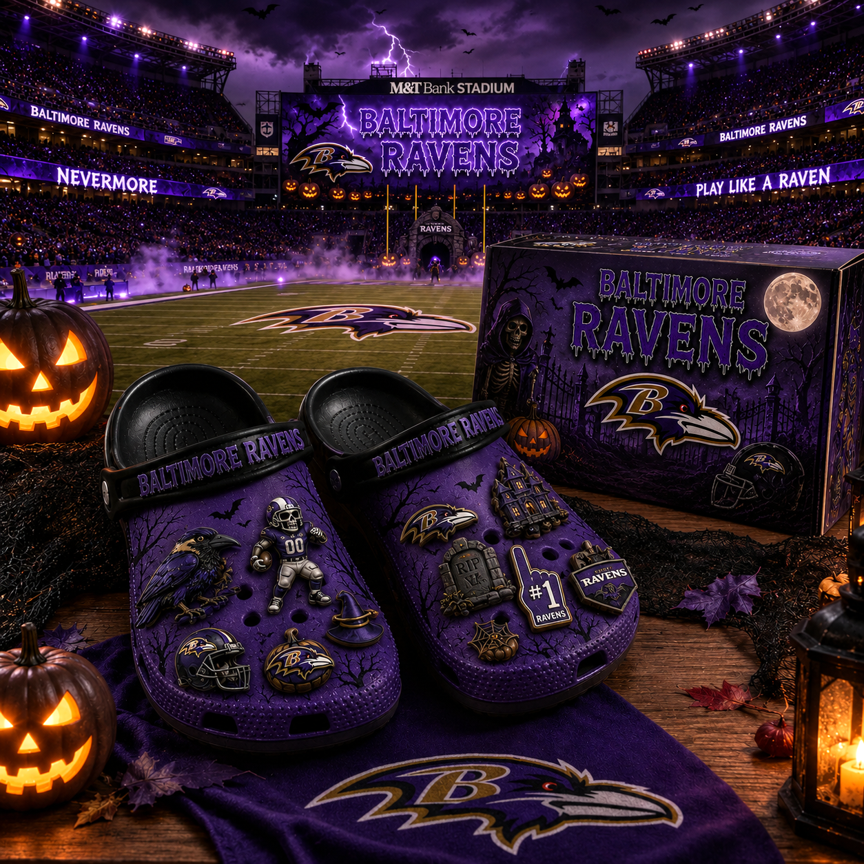 Premium NFL BR Haunted Game Day Halloween Charm Clogs