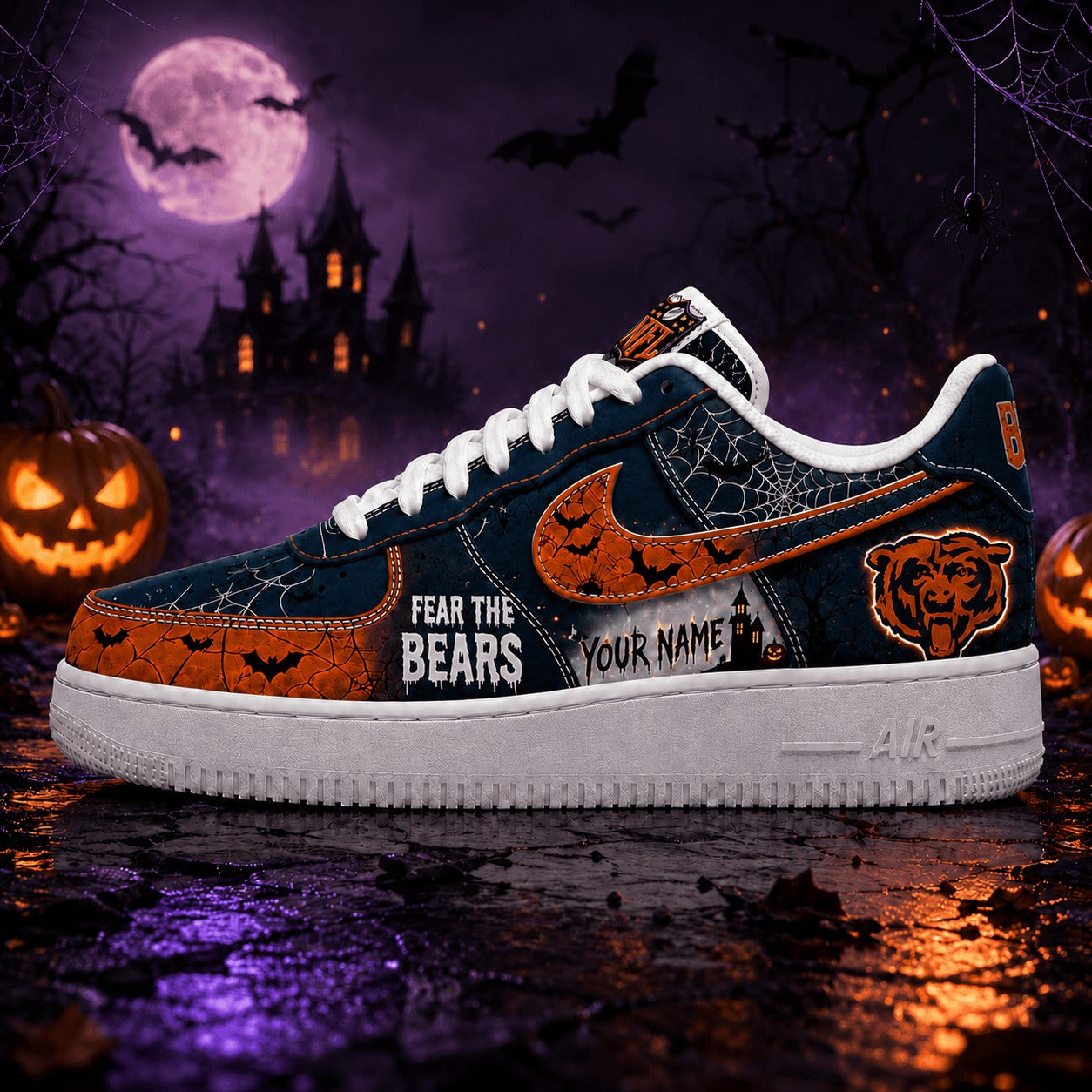 Premium NFL CHI Fear The Team Halloween AF1 Sneakers V1